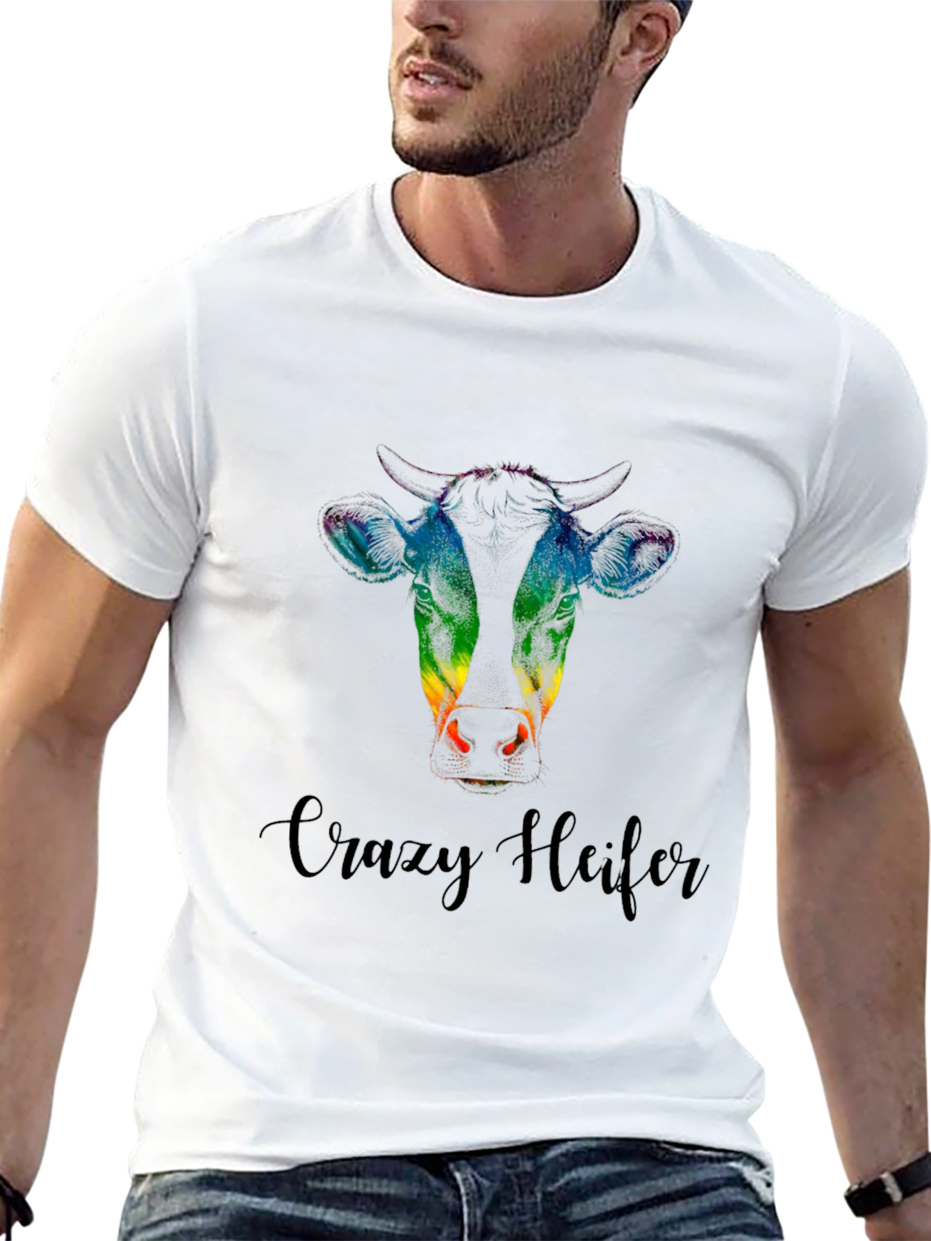 Crazy Heifer Tee - Rainbow Cow Graphic Shirt