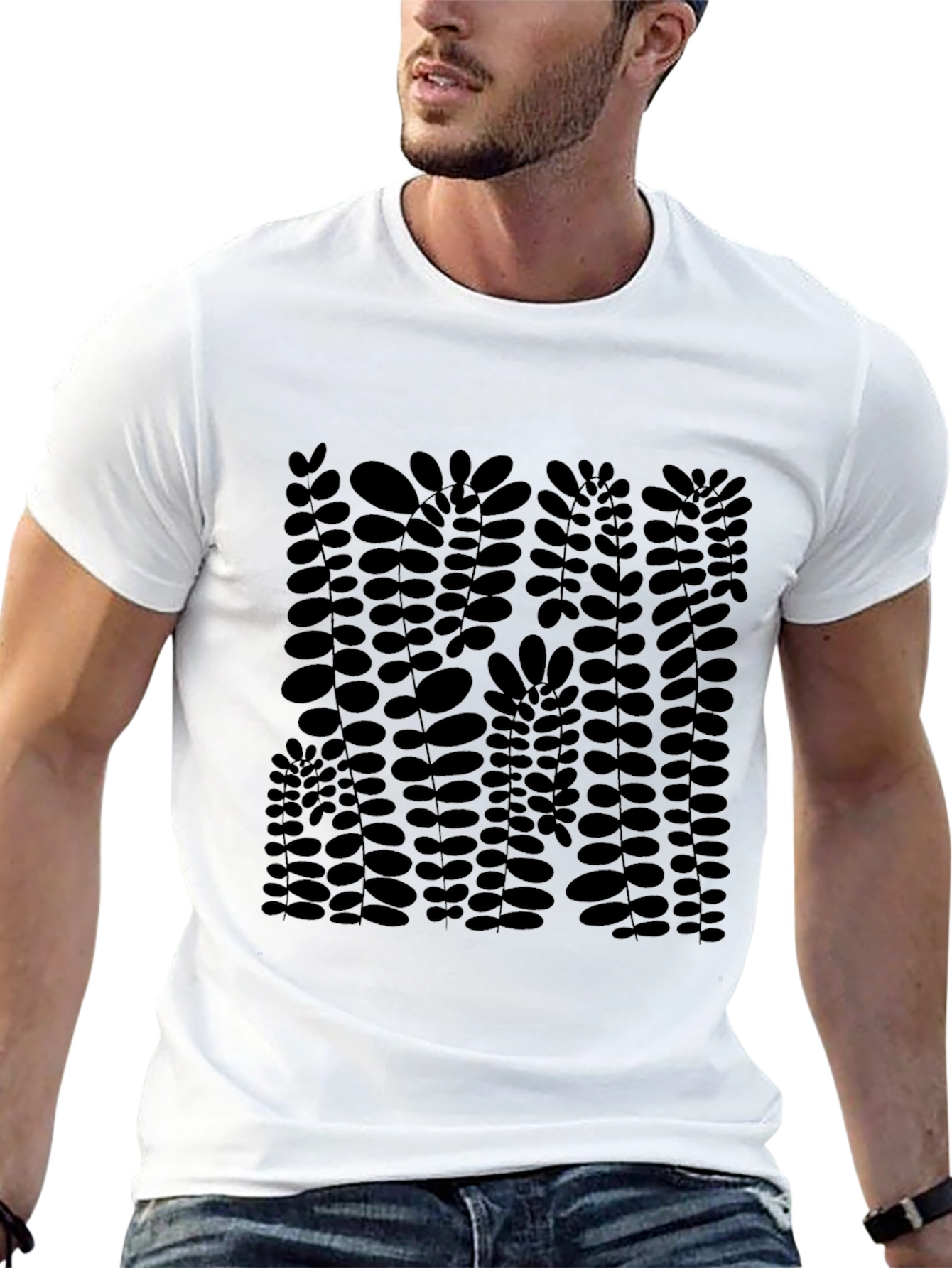 Stylish Black Leaf Print T-Shirt
