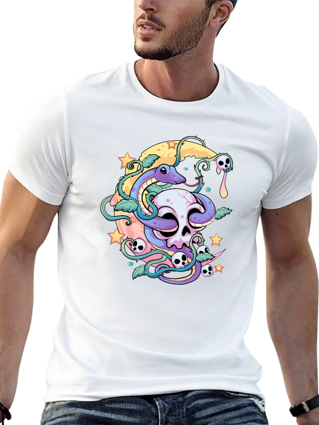 Skull Snake Moon Graphic T-Shirt