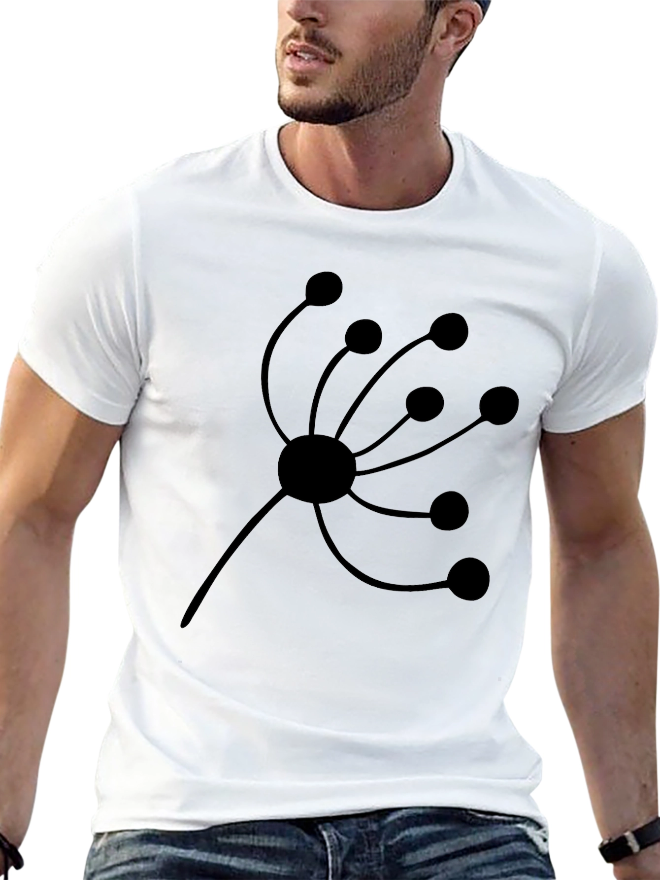 Modern Graphic Tee - Black Abstract Floral Design