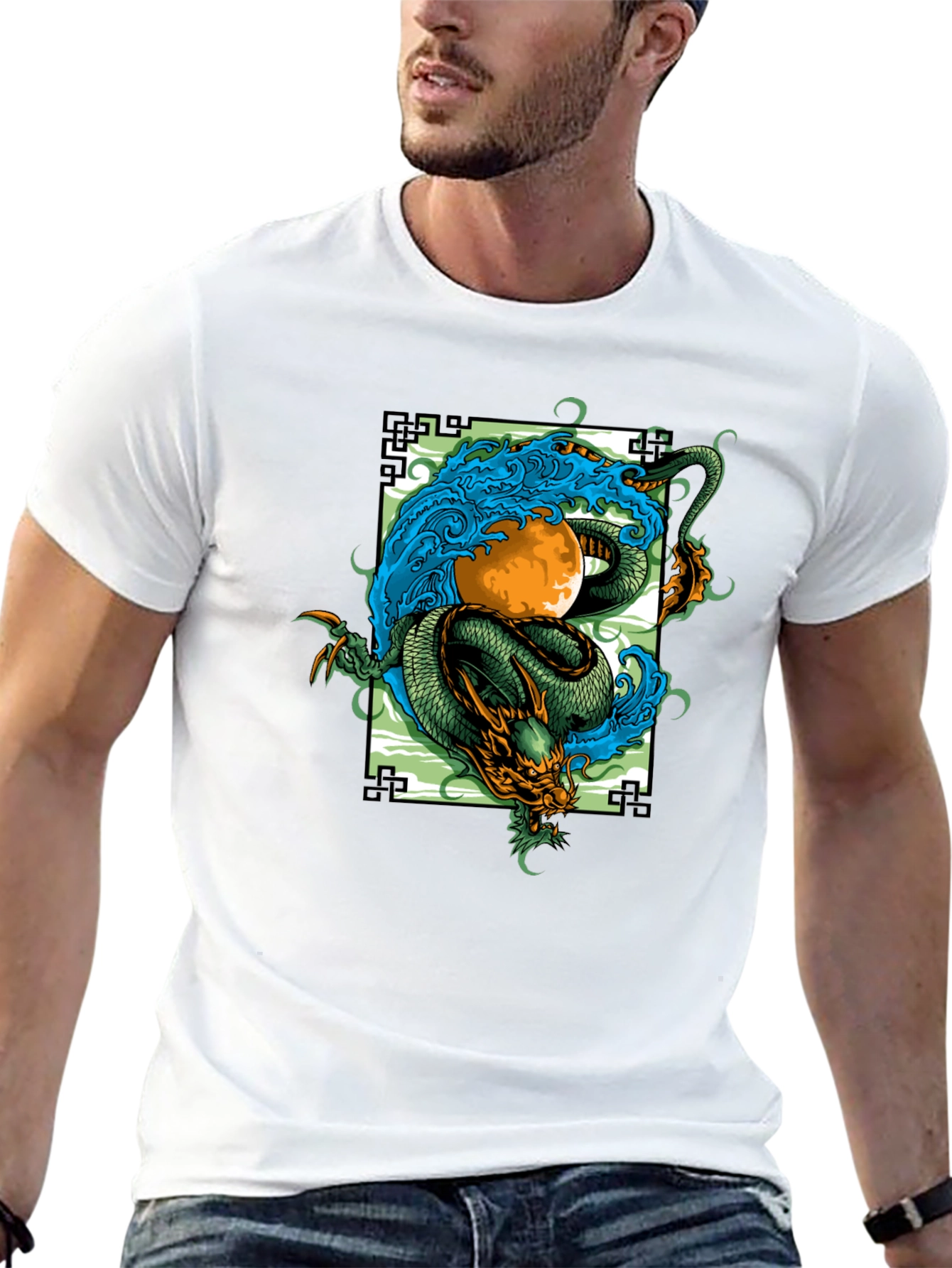 Dragon and Moon Graphic Tee - Stylish Unisex Fit
