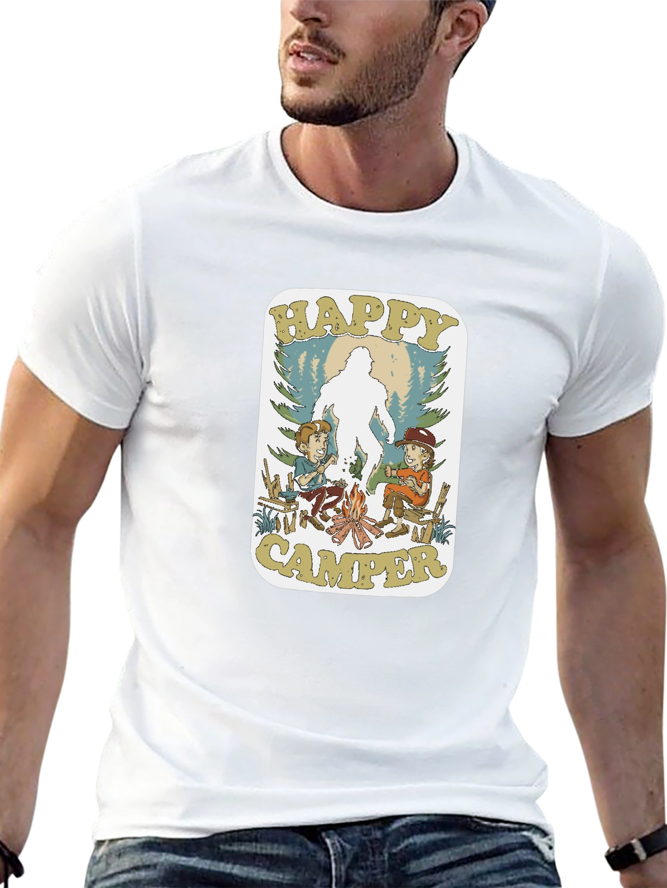 Happy Camper Bigfoot Graphic T-Shirt