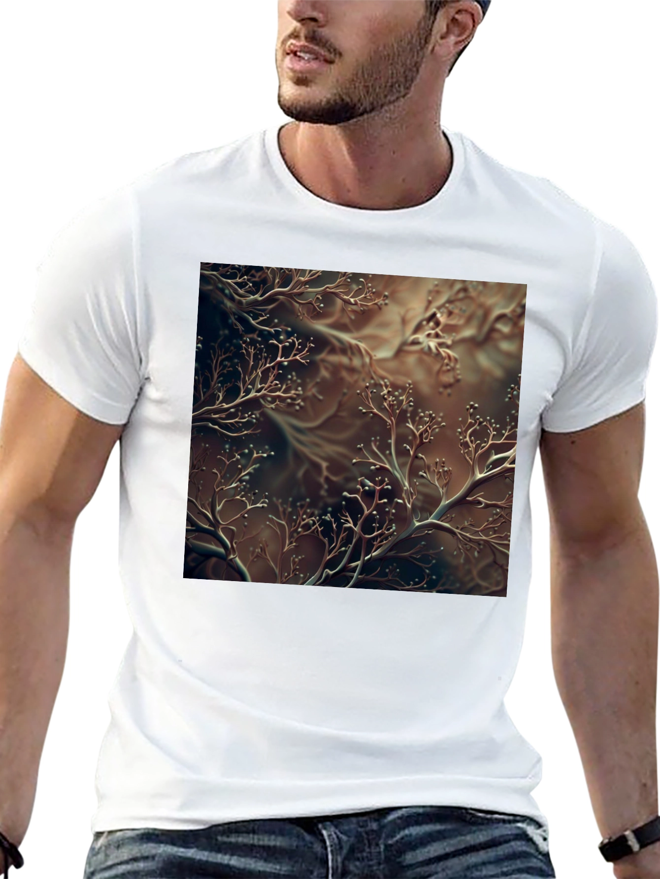 Unique Abstract Branch Design Black T-Shirt