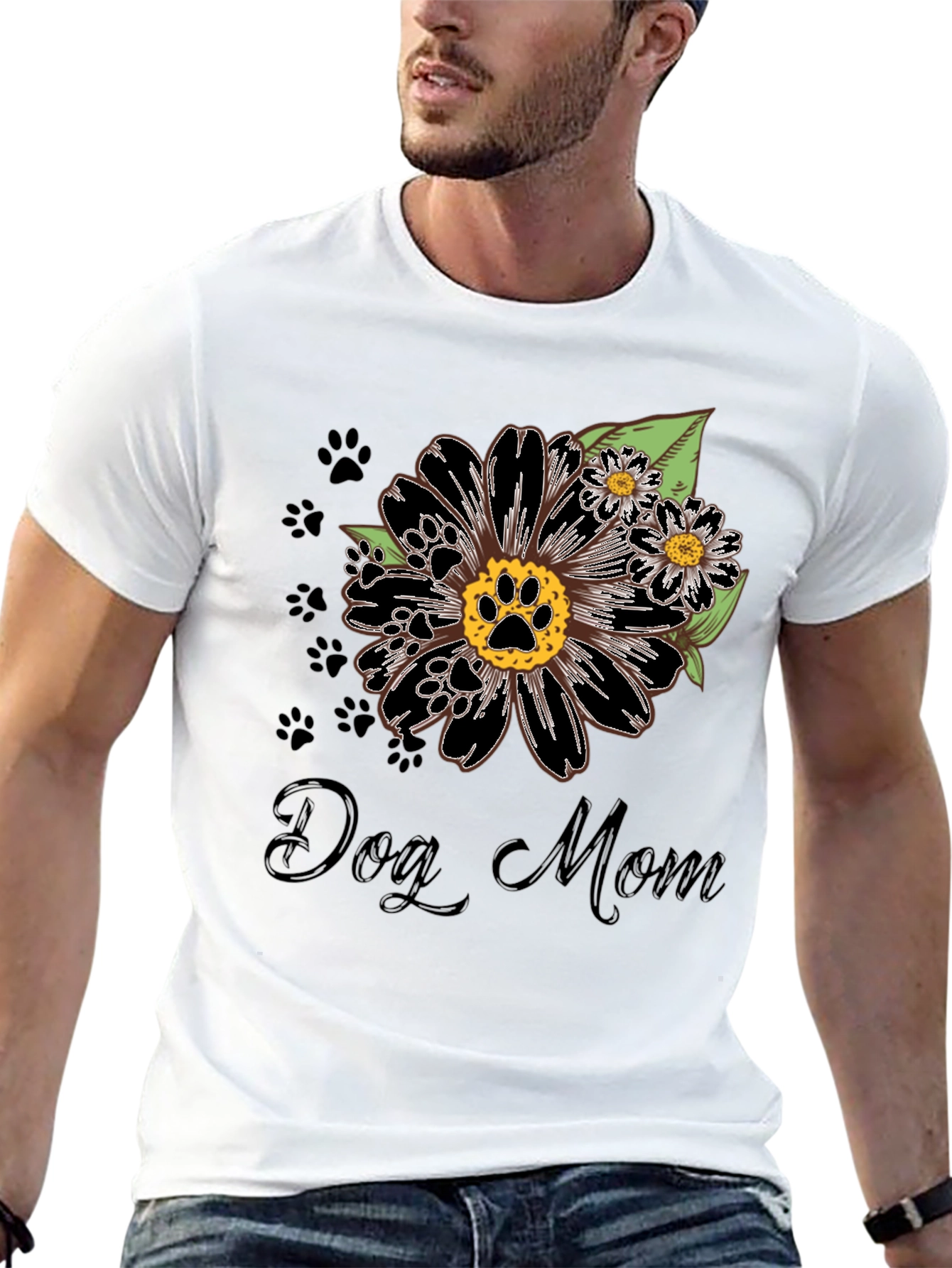 Dog Mom Flower Paw Print T-Shirt
