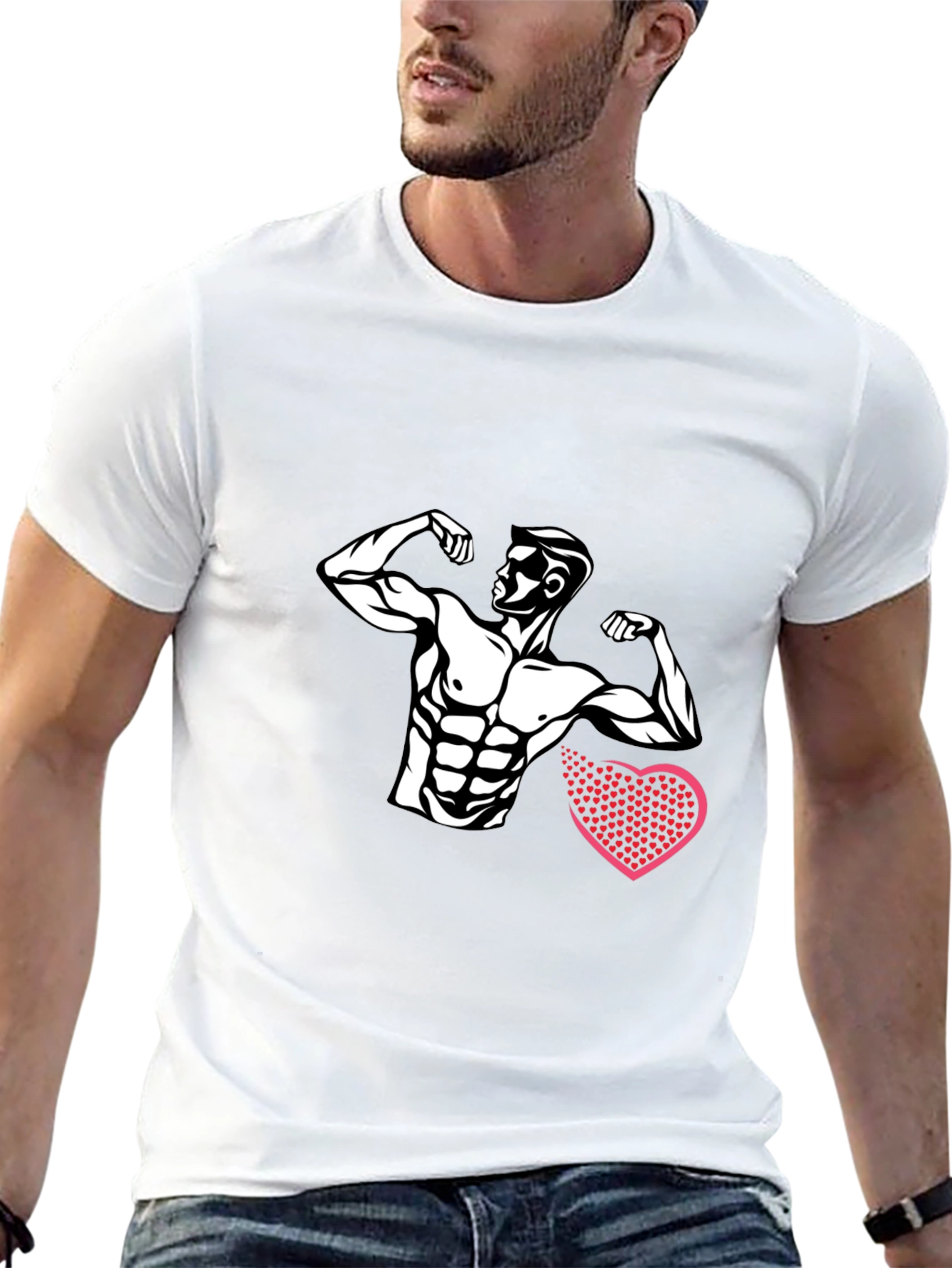 Muscle Man Heart Graphic Tee - Black