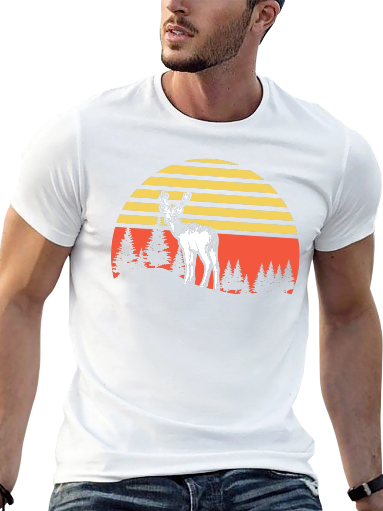 Deer Sunset Graphic Tee - Black Cotton Blend