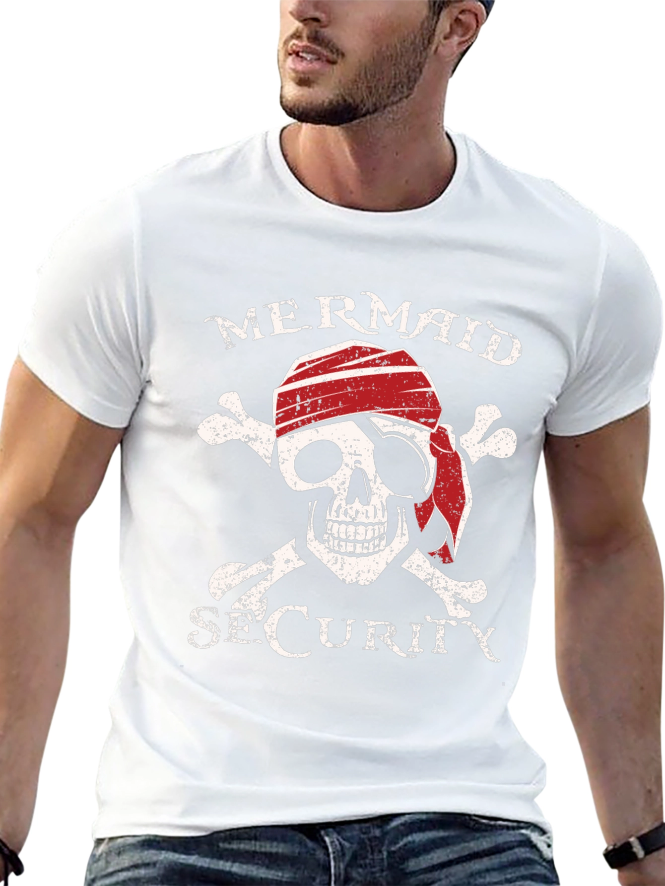 Mermaid Security Pirate Skull Graphic T-Shirt