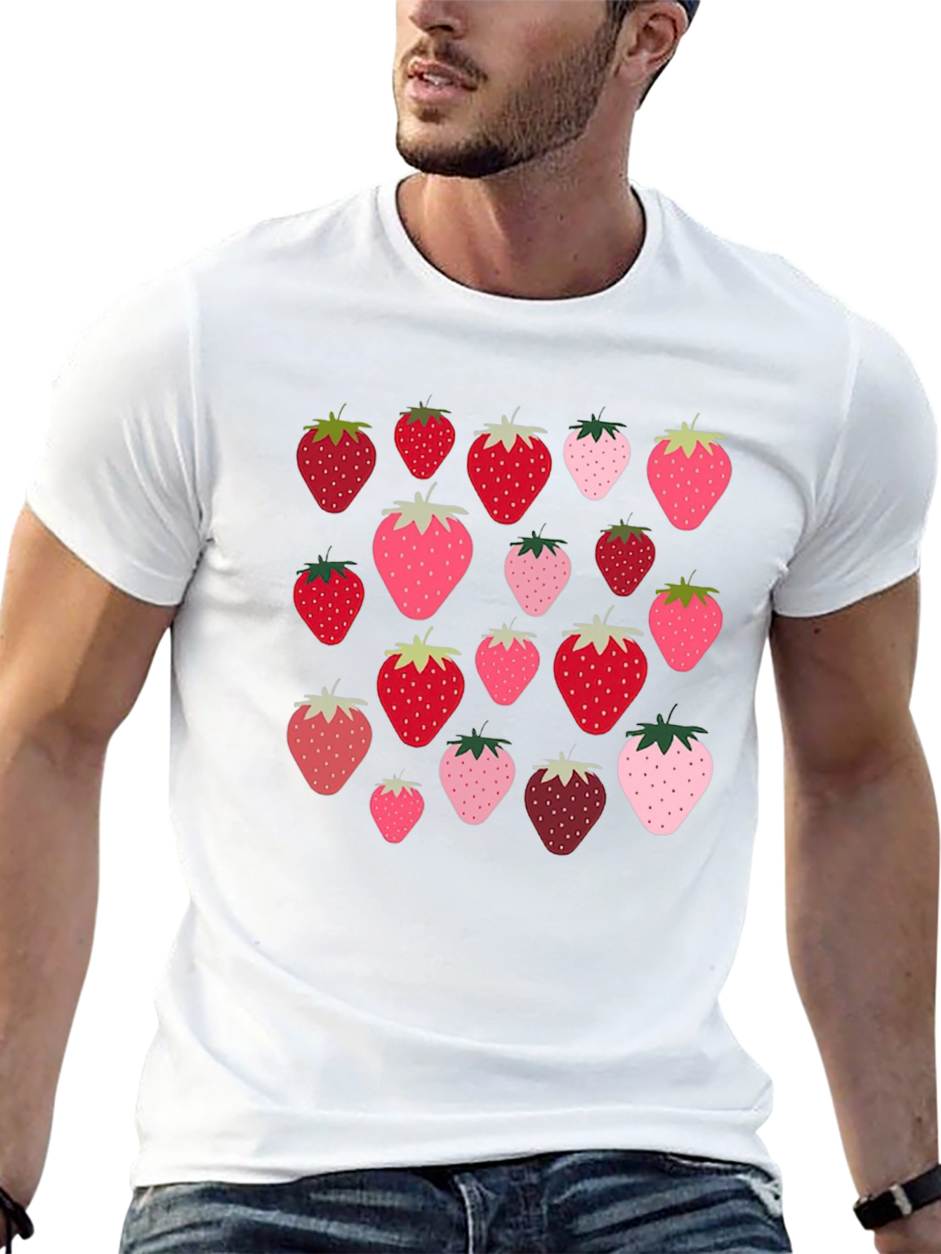 Strawberry Pattern Black T-Shirt