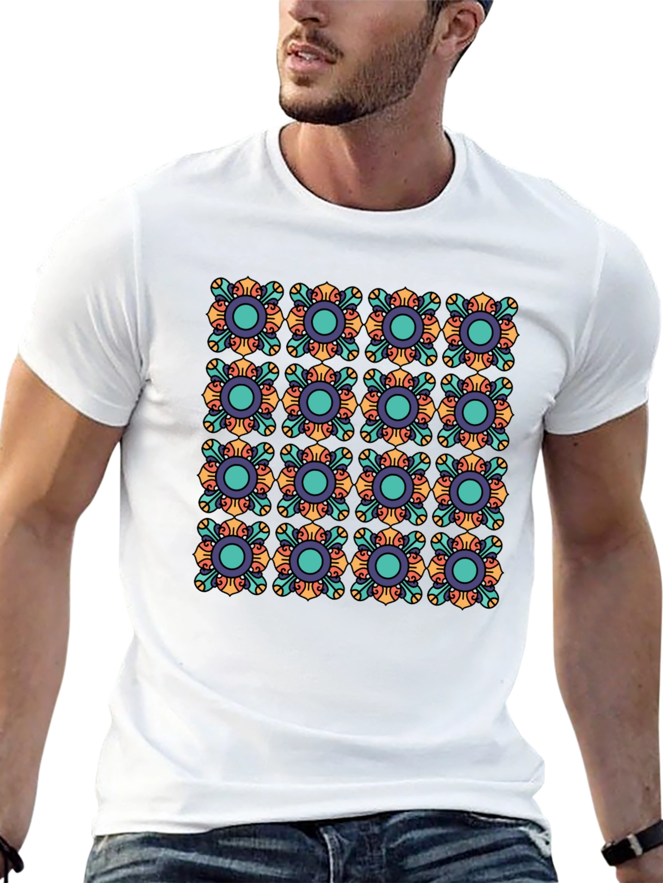 Patterned Crew Neck T-Shirt