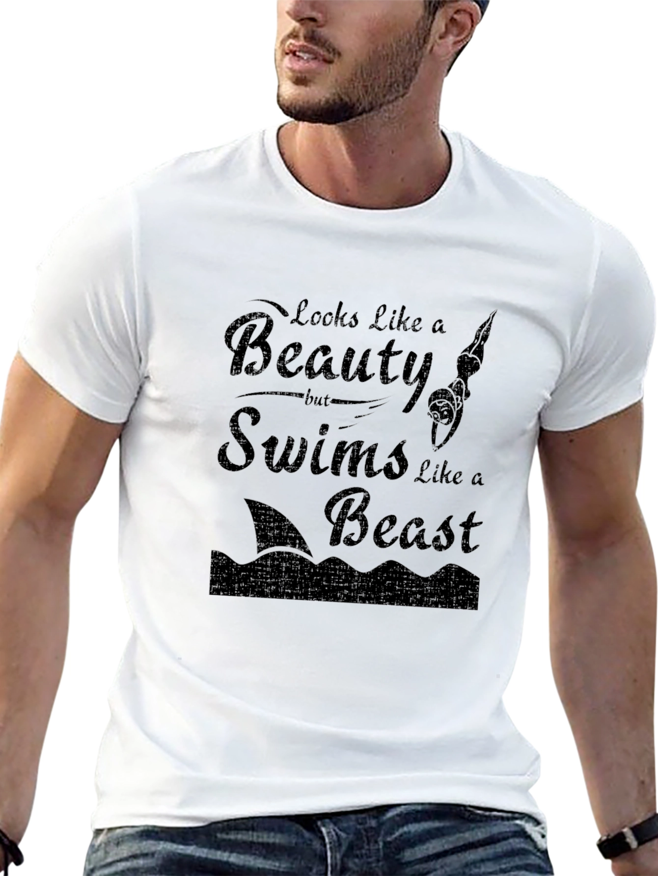 Beauty and Beast Swimmer T-Shirt - Black