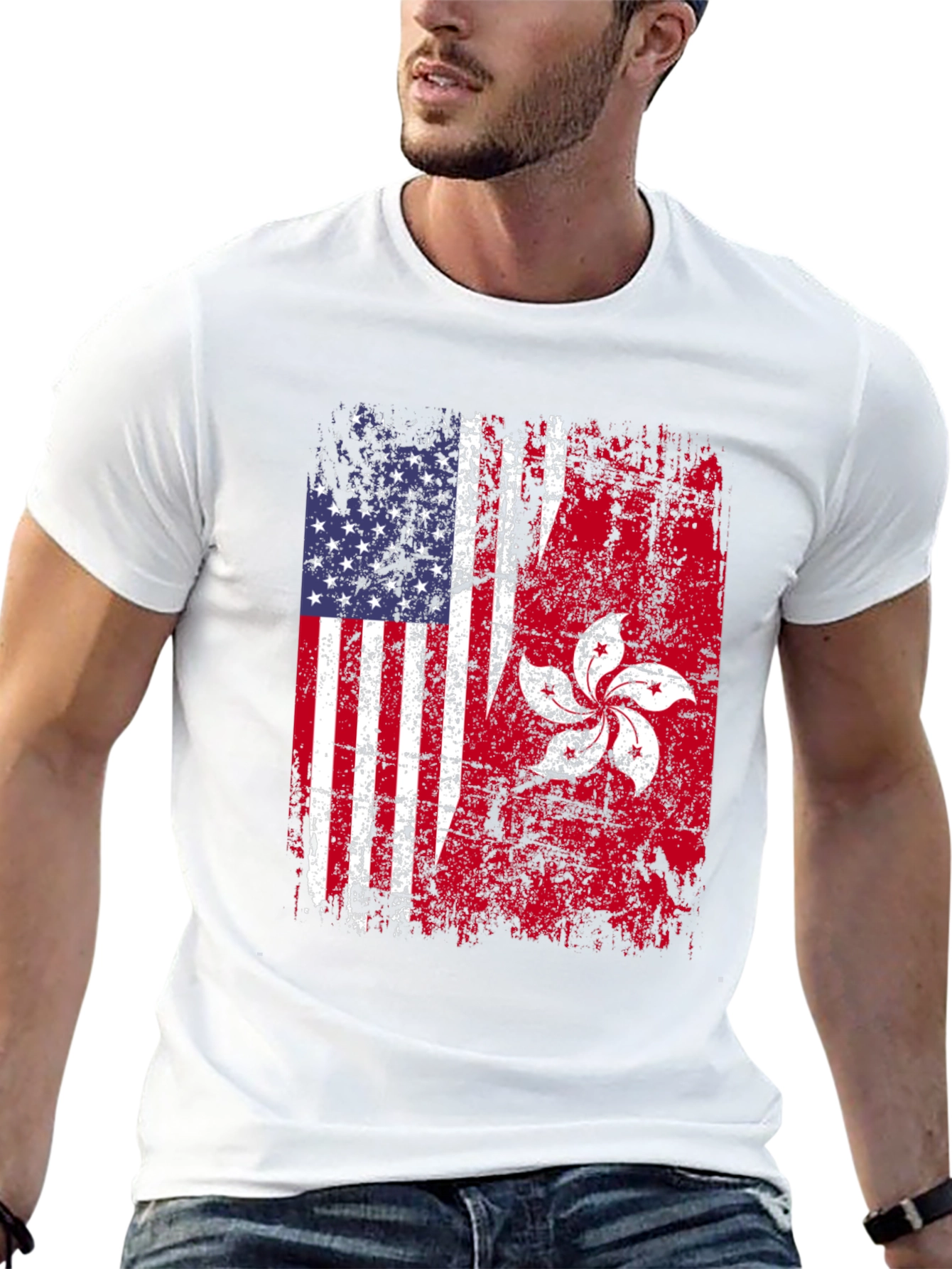 USA Hong Kong Flag Graphic Tee