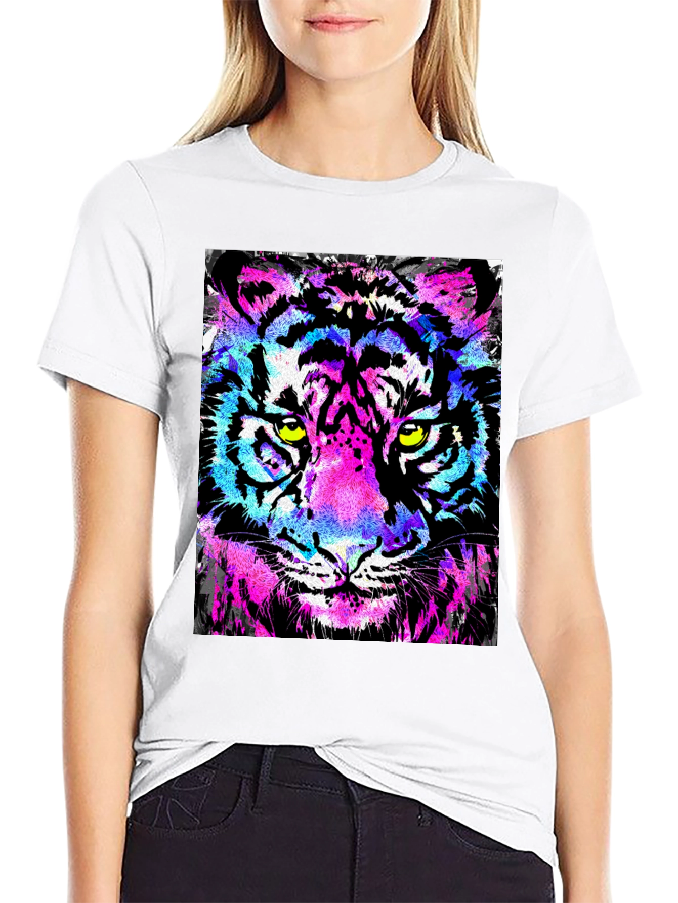 Vibrant Tiger Graphic Black T-Shirt
