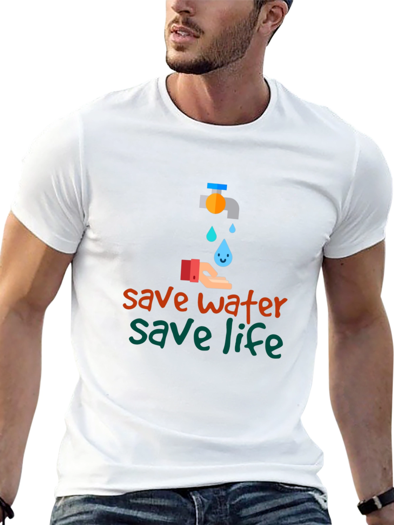 Save Water Save Life Black Graphic T-Shirt
