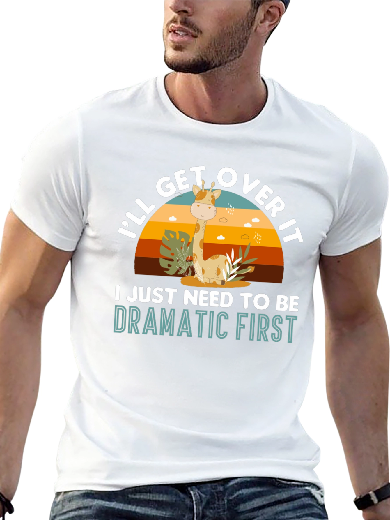 Dramatic Giraffe Graphic Tee - Novelty Animal T-Shirt