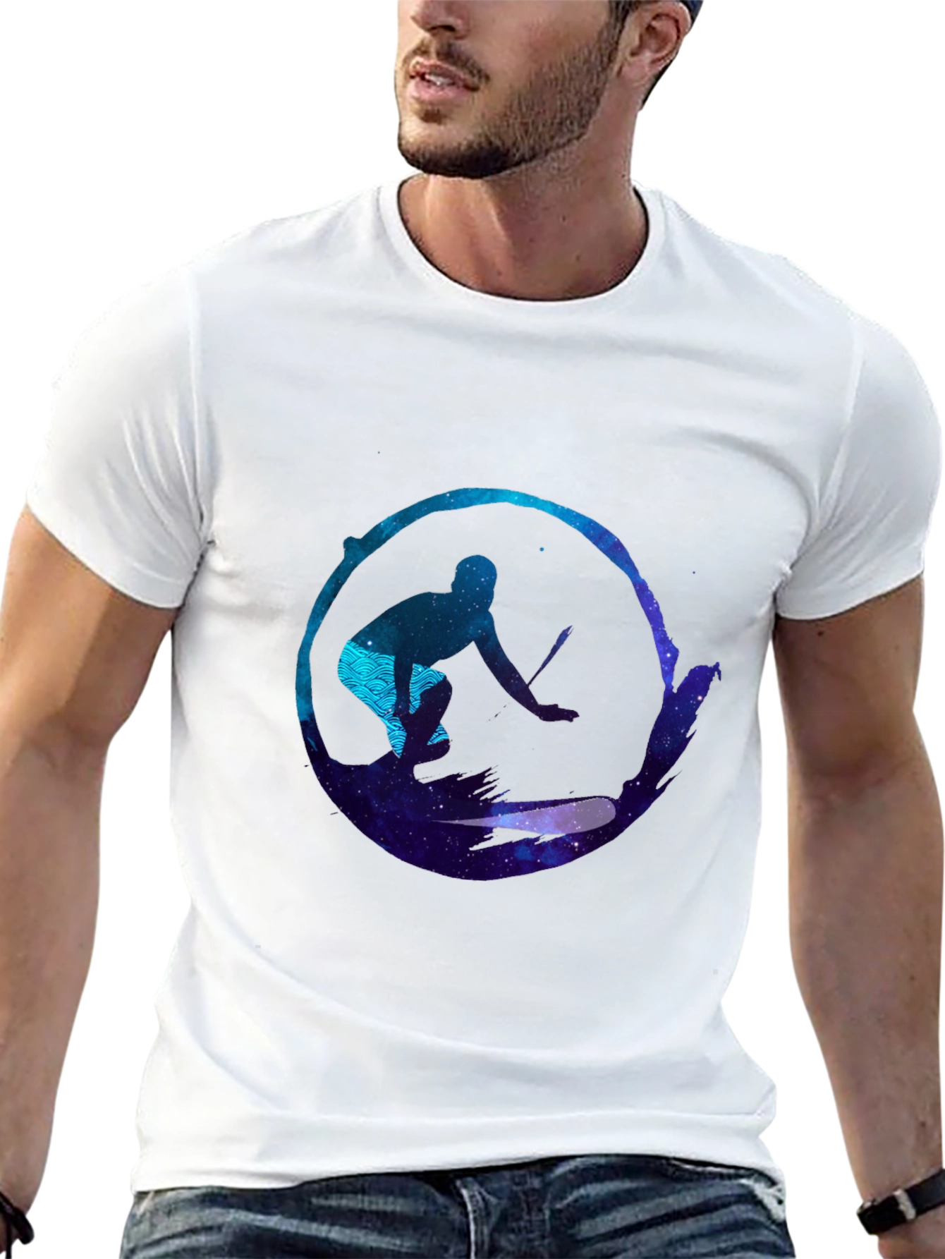 Surfer Galaxy Graphic Black T-Shirt