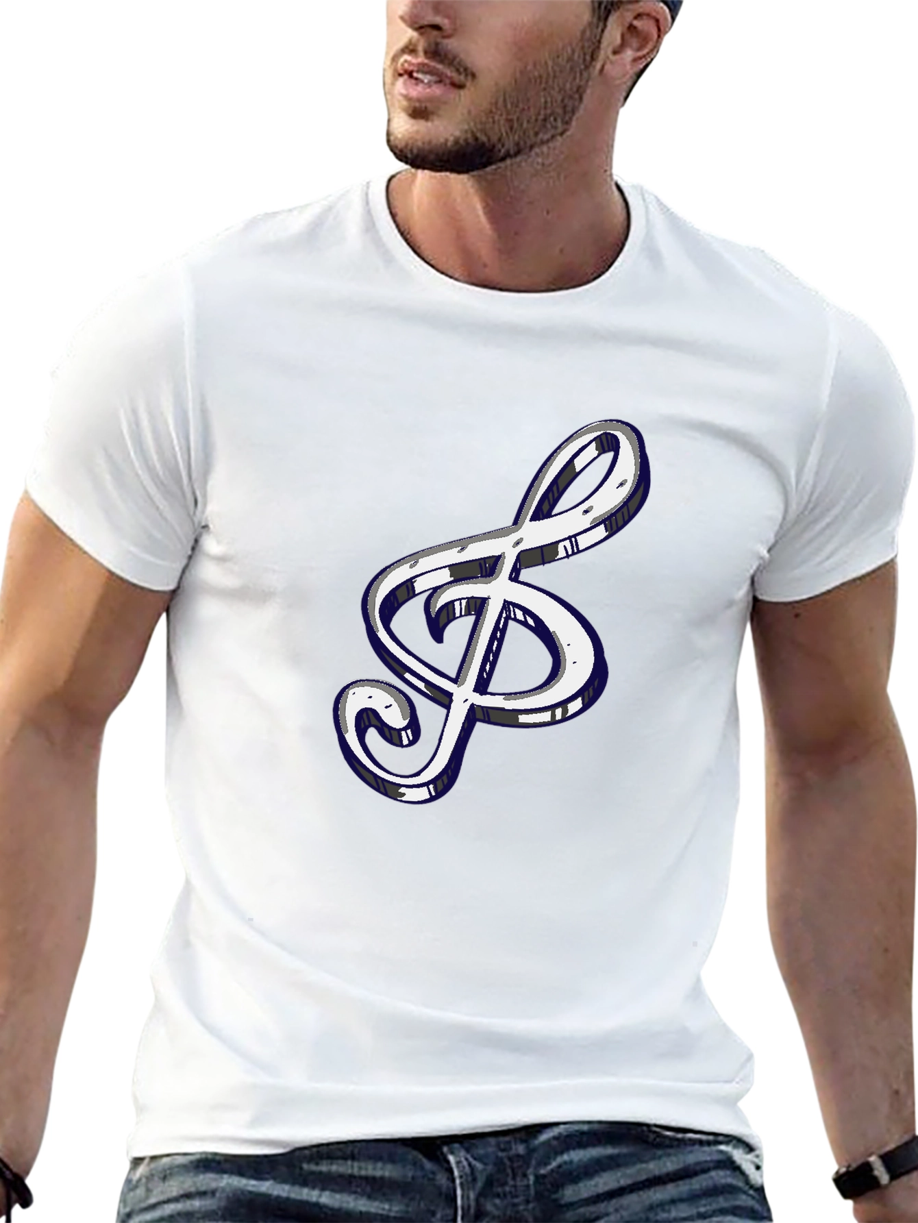 Treble Clef Graphic Tee - Black Cotton Shirt
