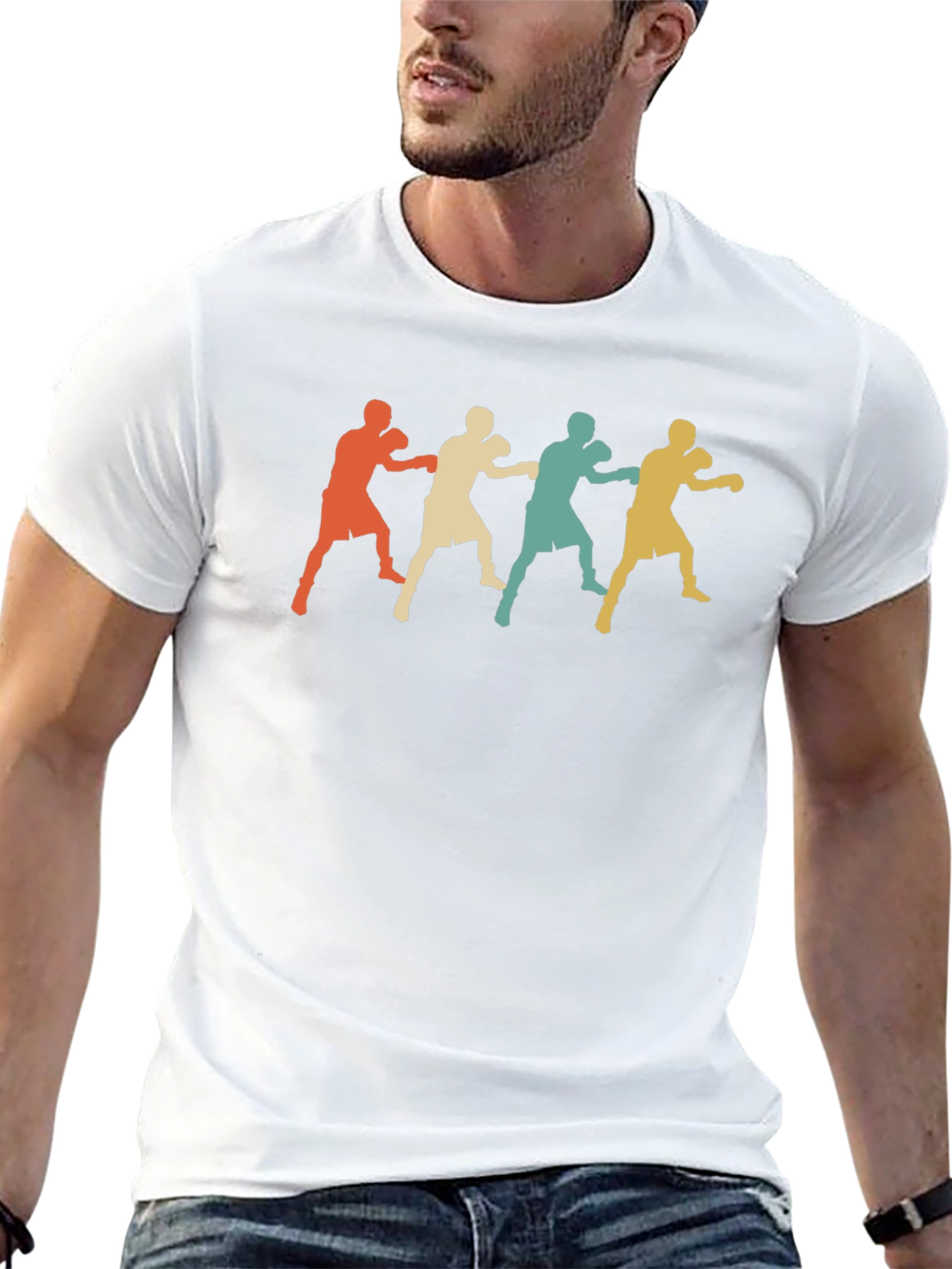 Retro Boxer Silhouette Graphic Tee - Black