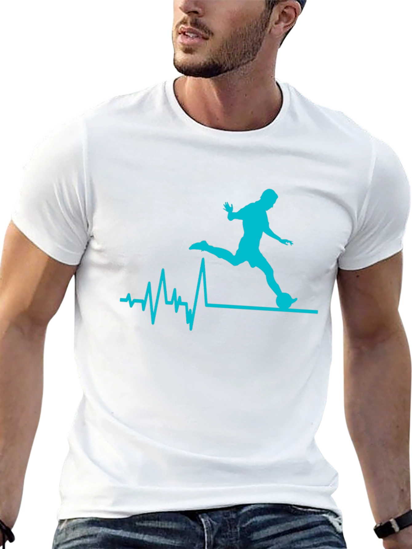 Soccer Heartbeat Graphic Tee - Black Cotton T-Shirt