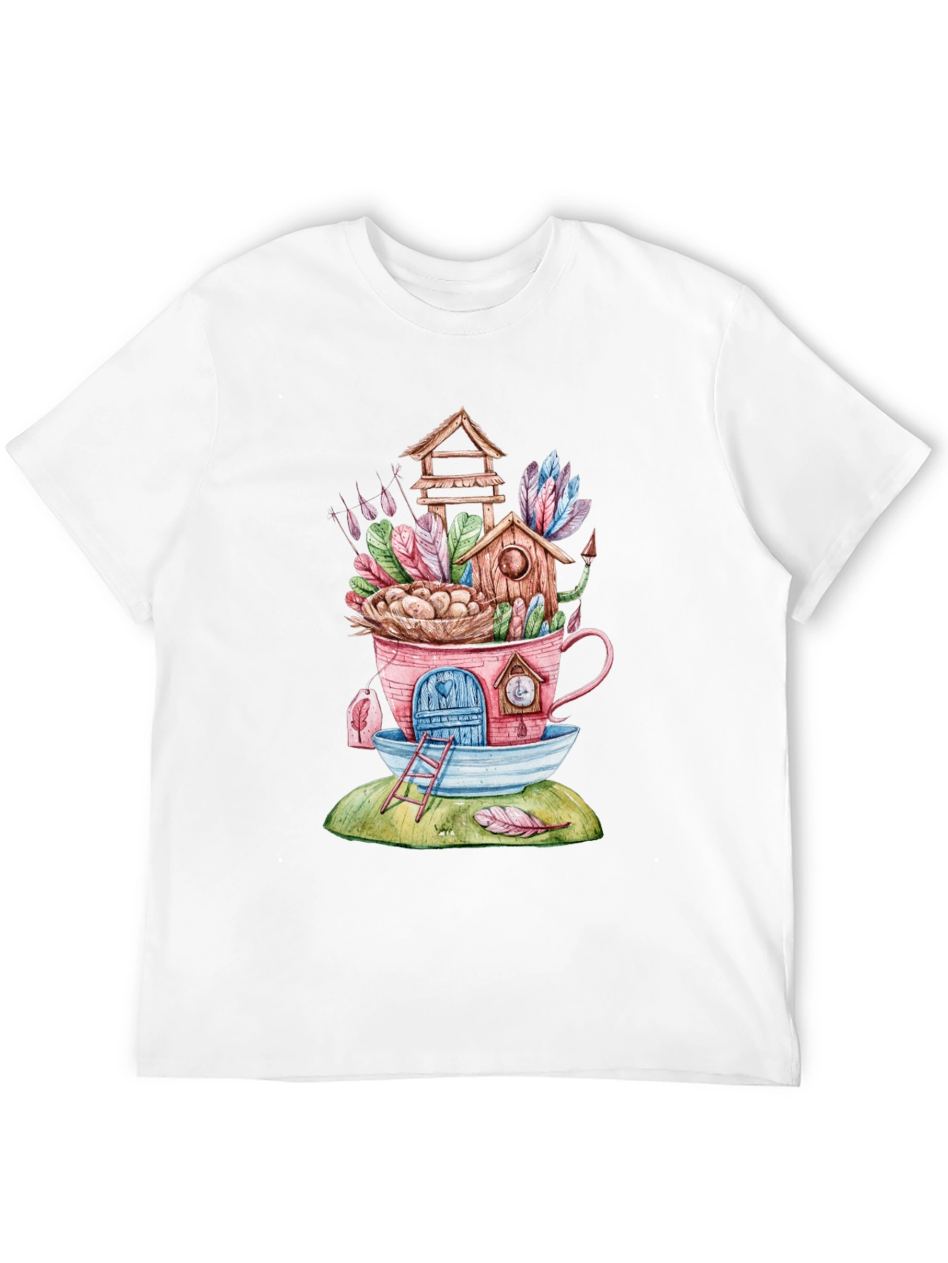 Whimsical Birdhouse Teacup Graphic T-Shirt