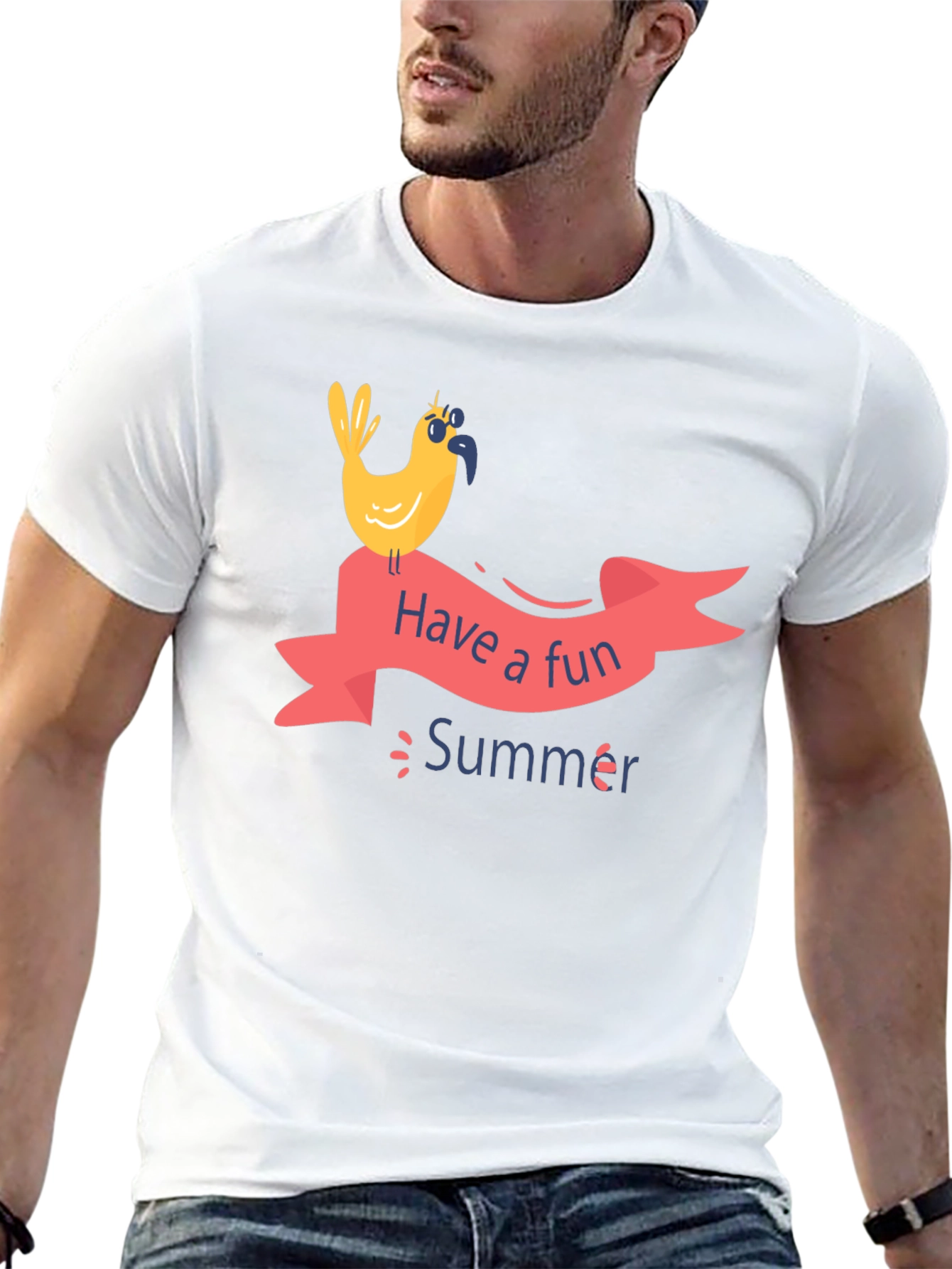 Fun Summer Bird Graphic T-Shirt - Black
