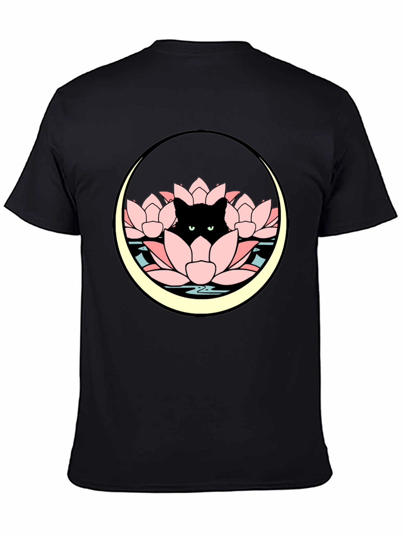 Lotus Cat Graphic Tee - Black