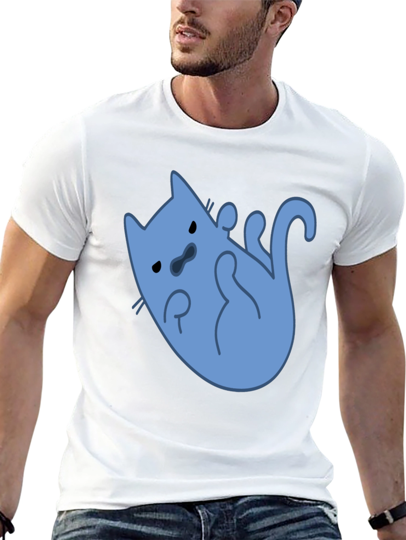 Funny Blue Cat T-Shirt - Black Cotton Tee