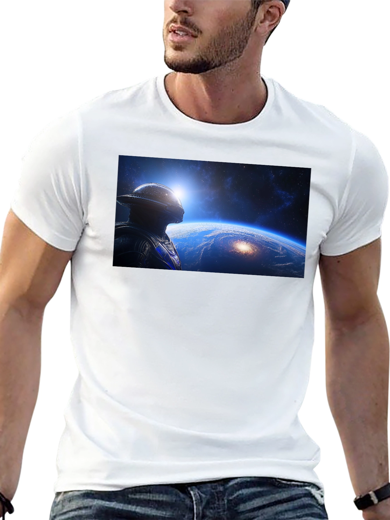 Astronaut Stargazing Graphic T-Shirt - Black