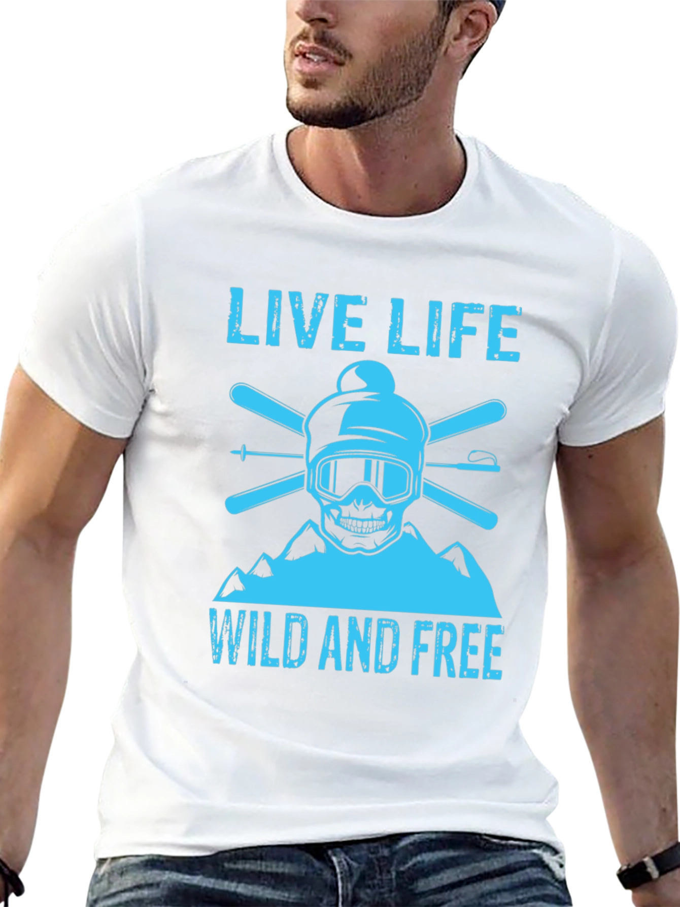 Live Life Wild and Free Ski Skull T-Shirt