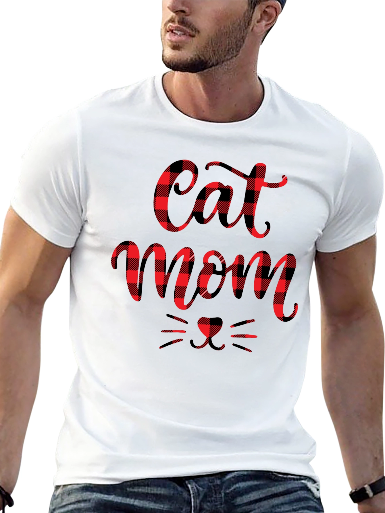 Buffalo Plaid Cat Mom Tee