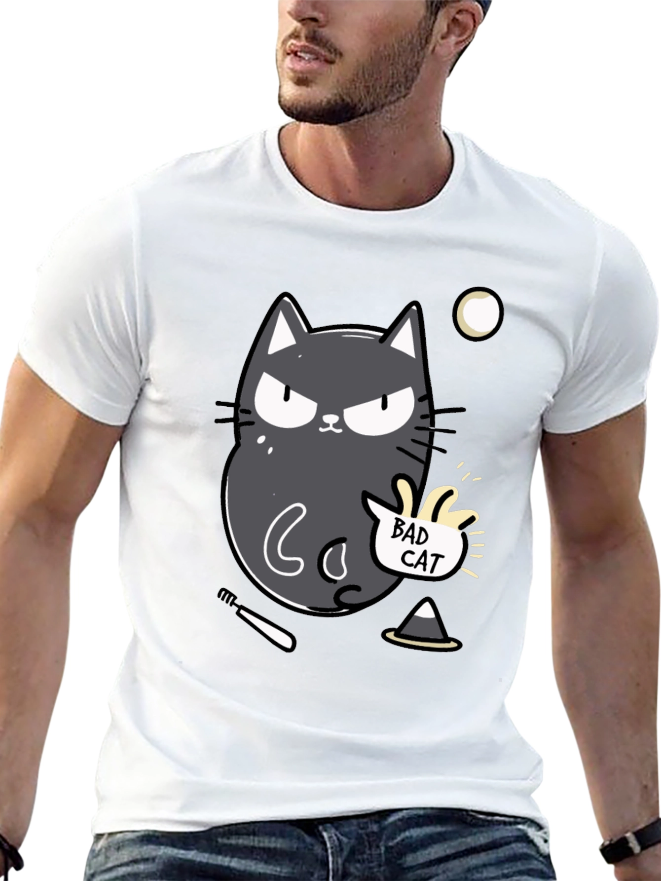 Bad Cat Graphic Tee - Mens Black T-Shirt