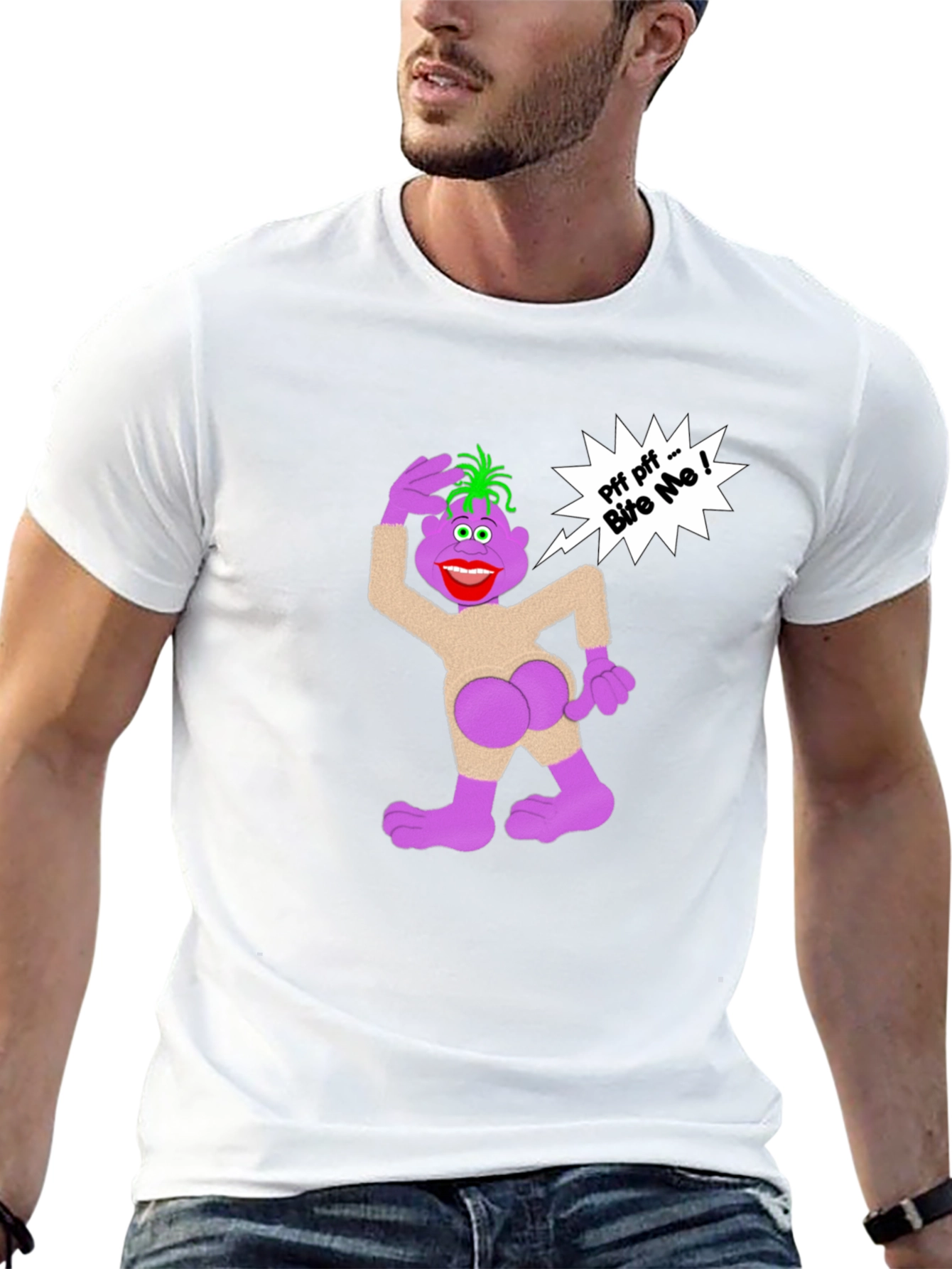 Humorous Cartoon Graphic T-Shirt - Bite Me!