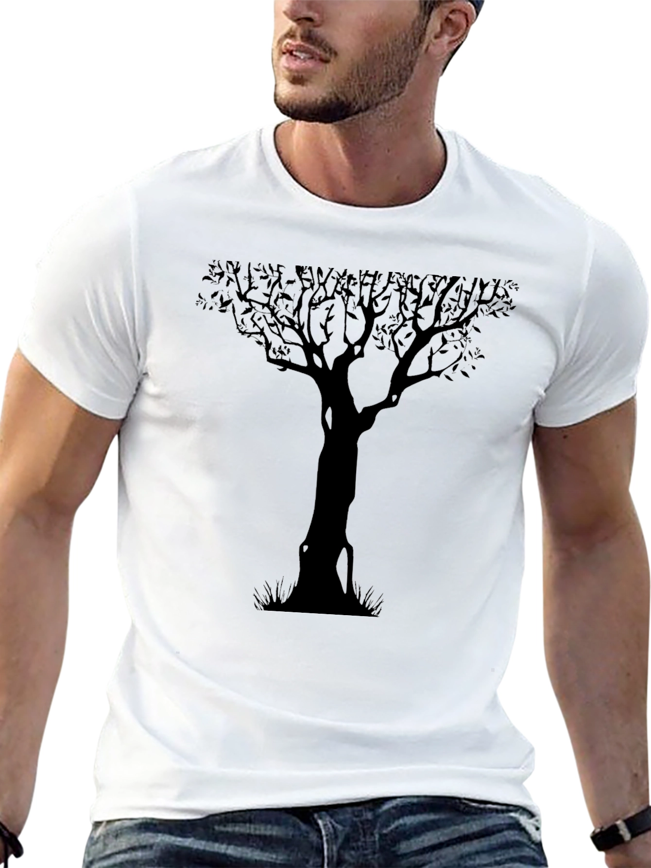 Silhouette Tree Graphic Tee - Black Cotton Shirt