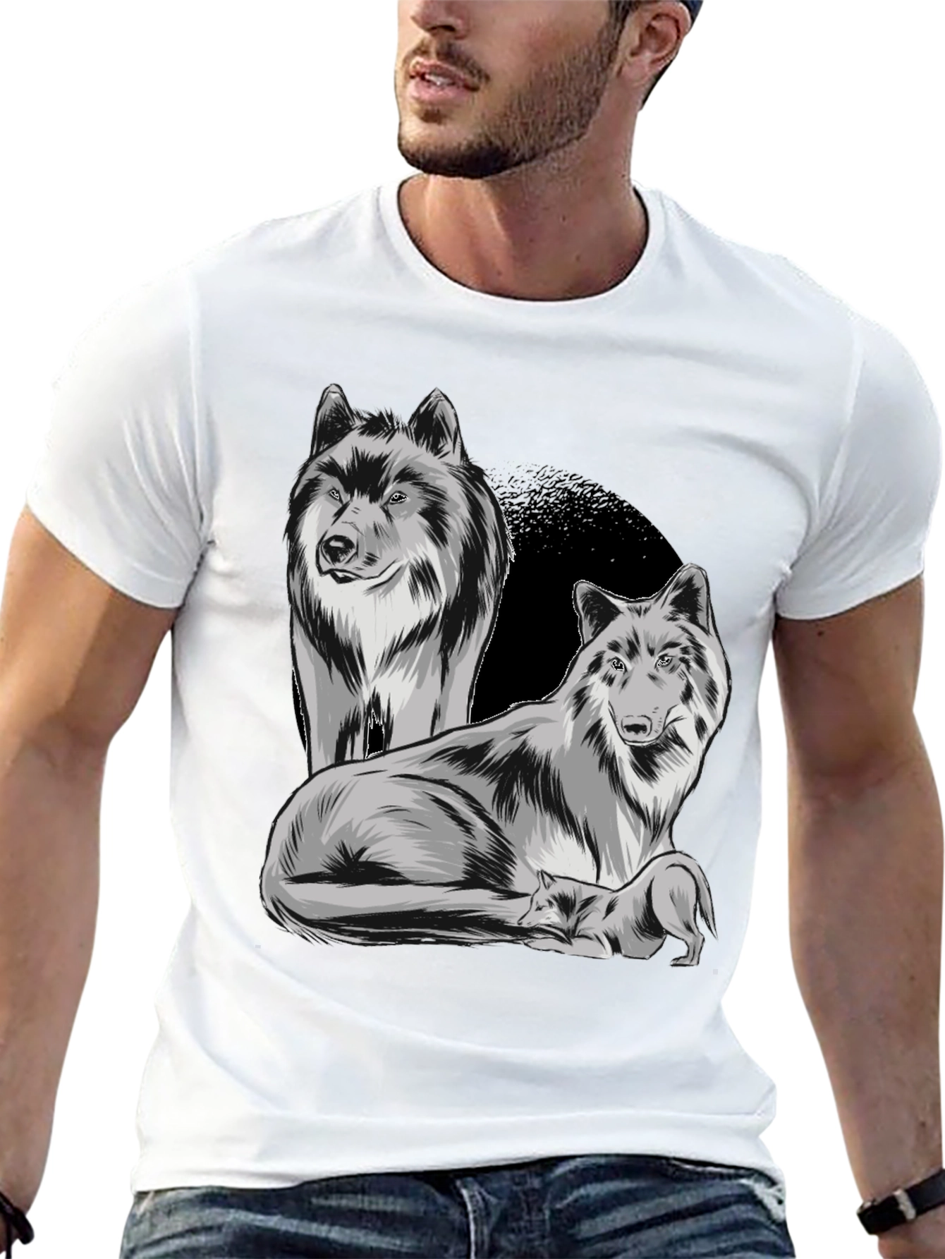 Wolf Pack Graphic Tee - Black Cotton Blend T-Shirt