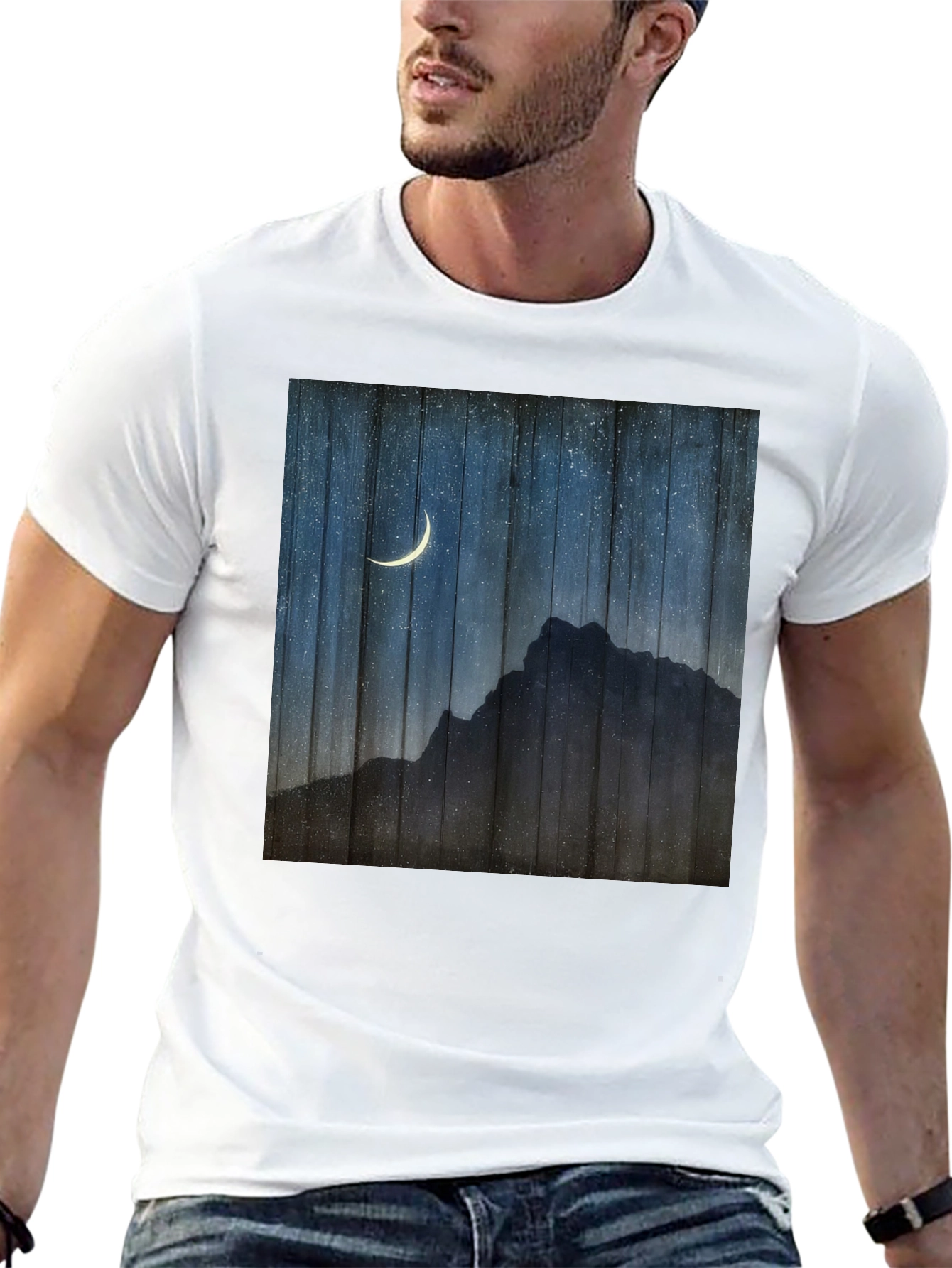 Mountain Moon Graphic Tee - Black Cotton T-Shirt