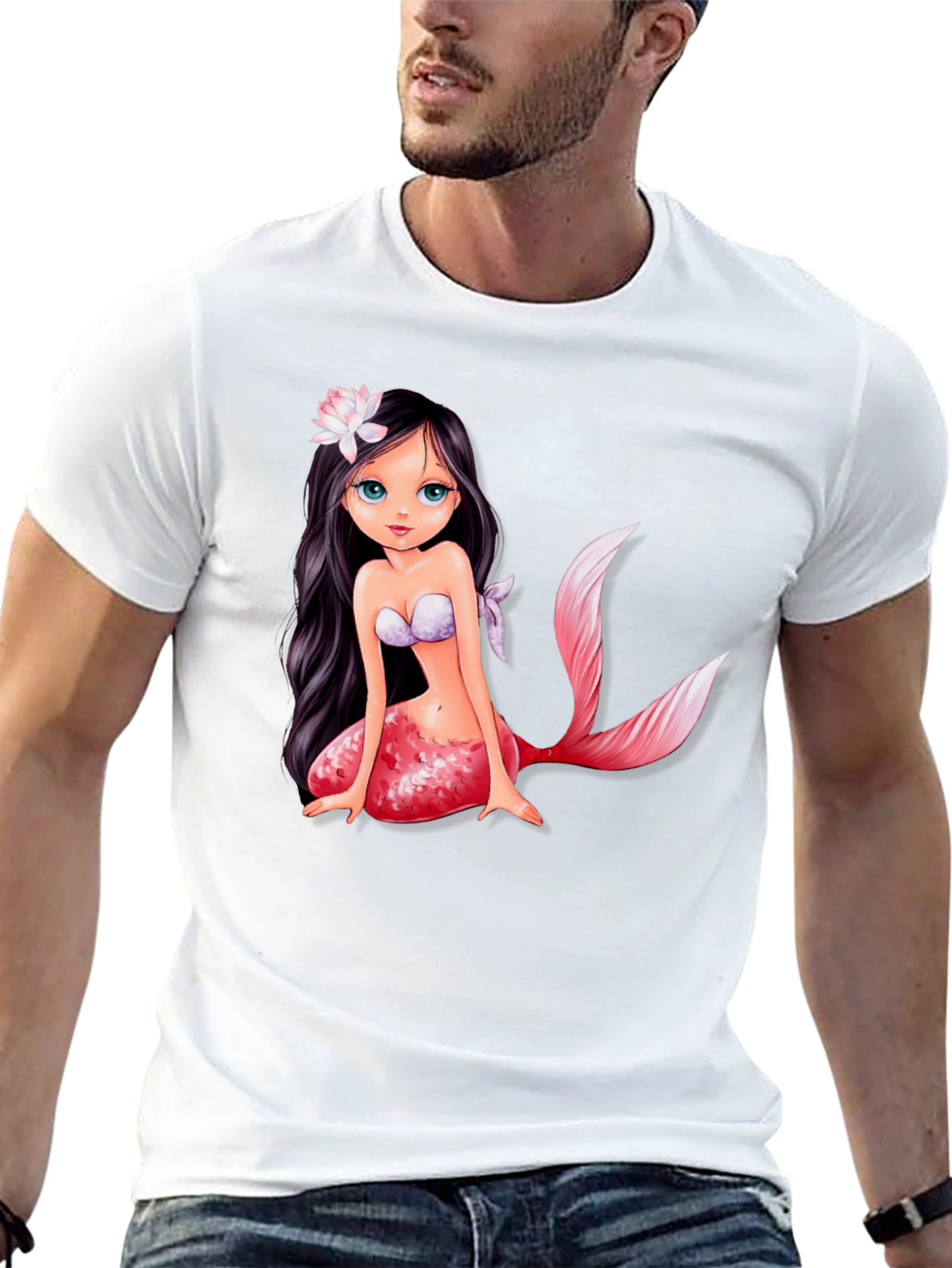 Mermaid Graphic Tee - Black Cotton Casual