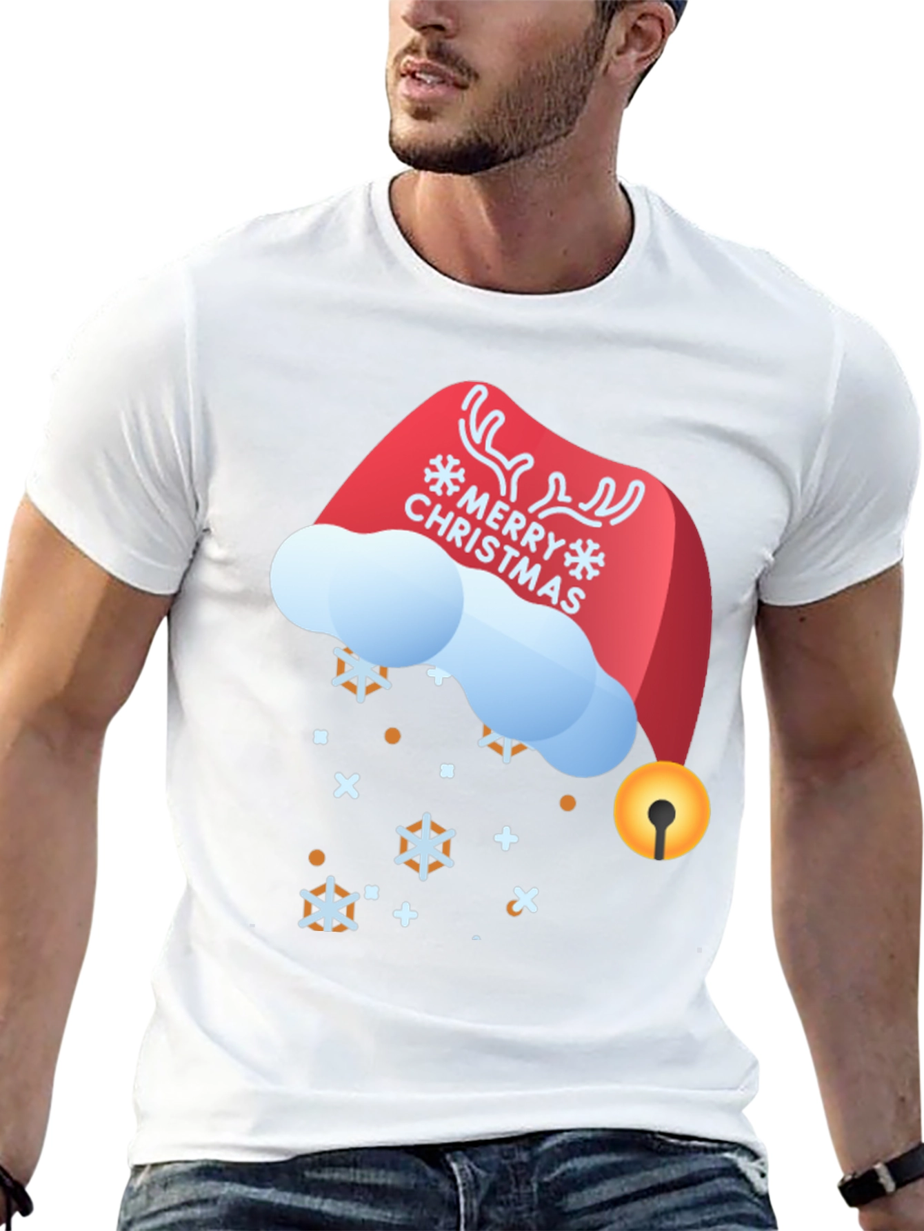 Festive Merry Christmas Santa Hat Graphic Tee