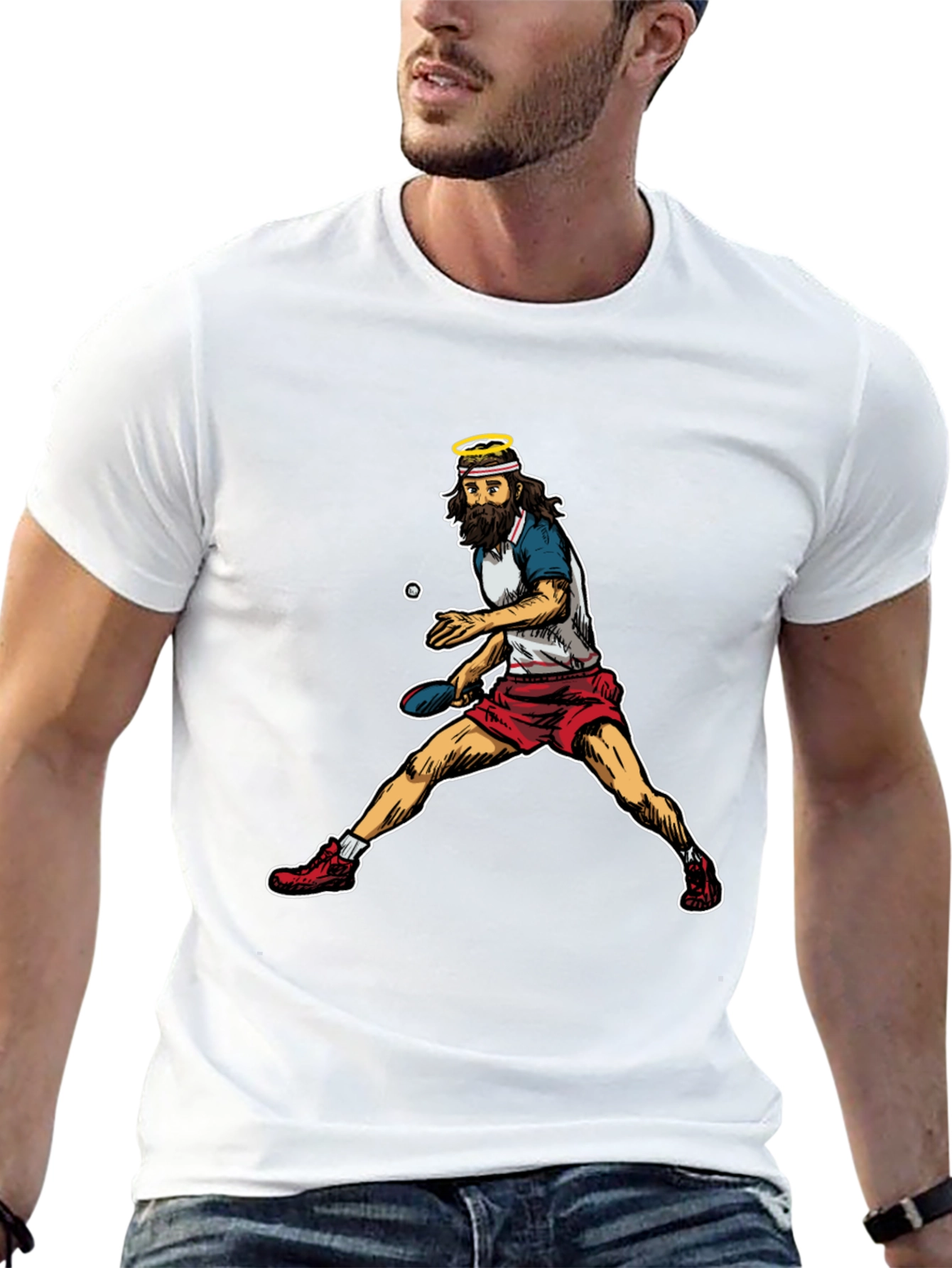 Jesus Playing Ping Pong Graphic T-Shirt