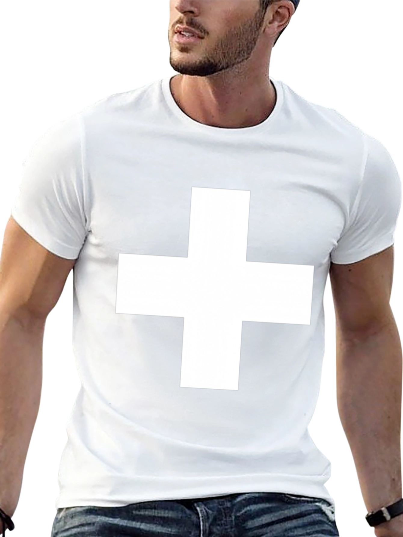 Black T-Shirt with White Cross Graphic