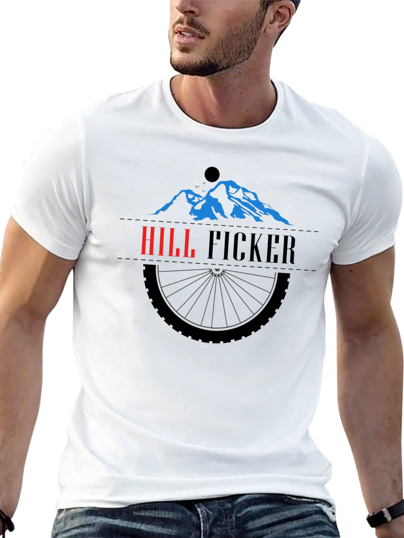 Hill Ficker Black T-Shirt with Mountain Bike Design