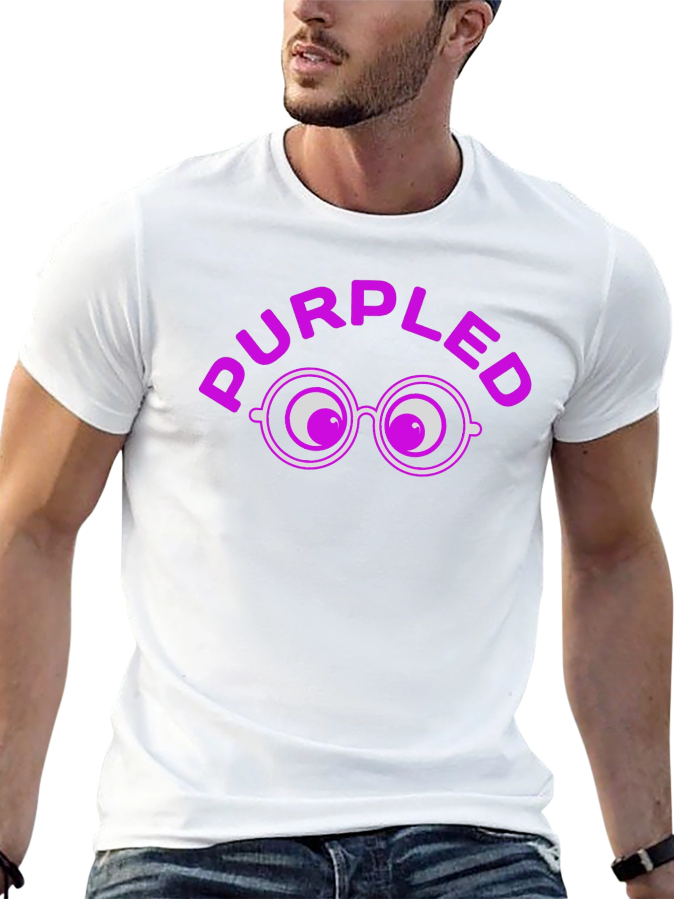 Purpled Funny T-Shirt with Eye Glasses Design