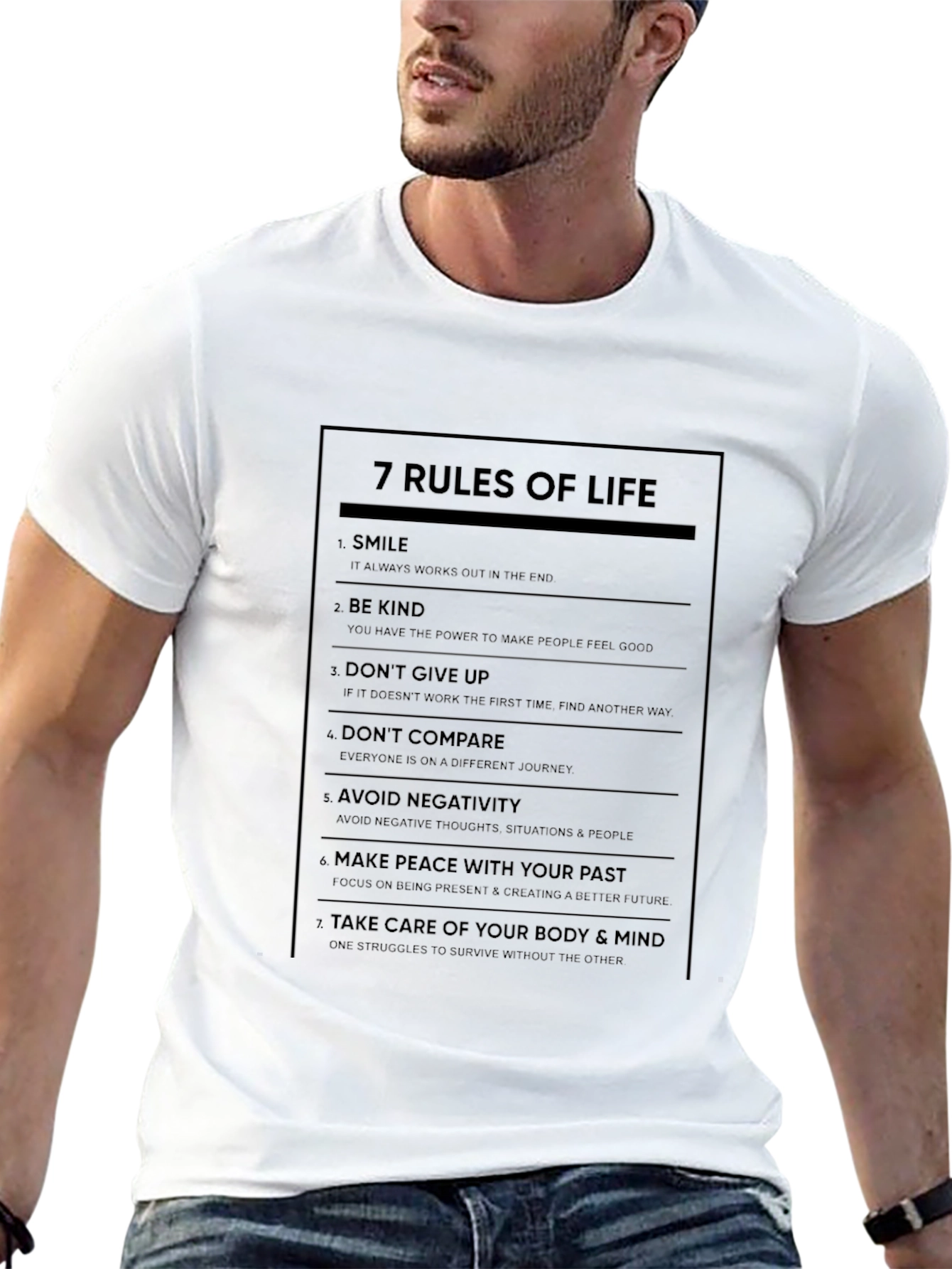 7 Rules of Life Graphic Print Crew Neck T-Shirt