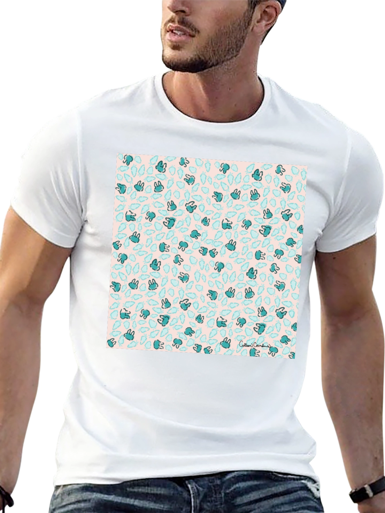 Bunny Pattern Black T-Shirt