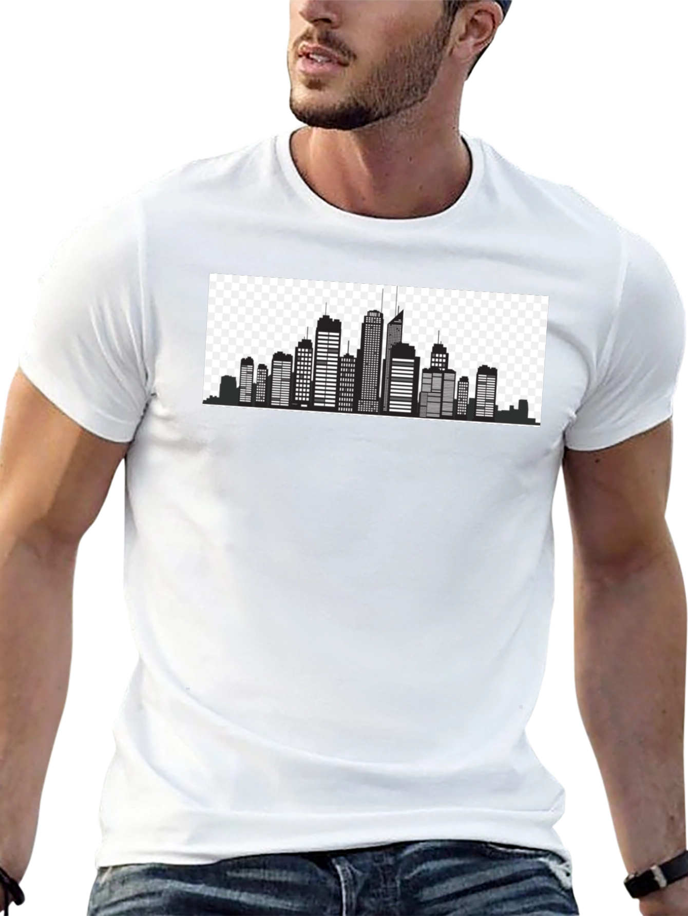 Urban Skyline Graphic Tee - Black Cotton T-Shirt