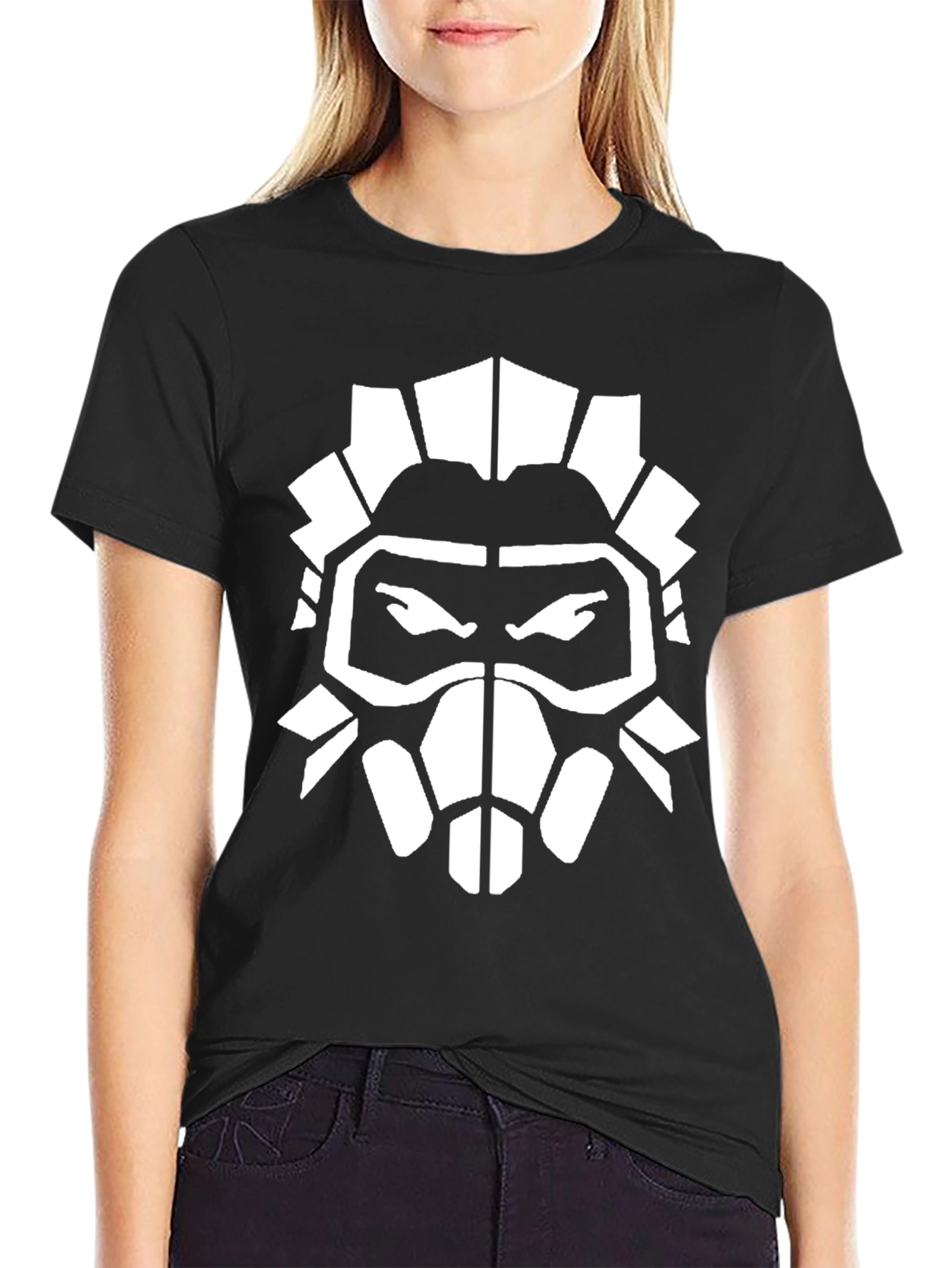 Black T-Shirt with White Graphic Mask Design