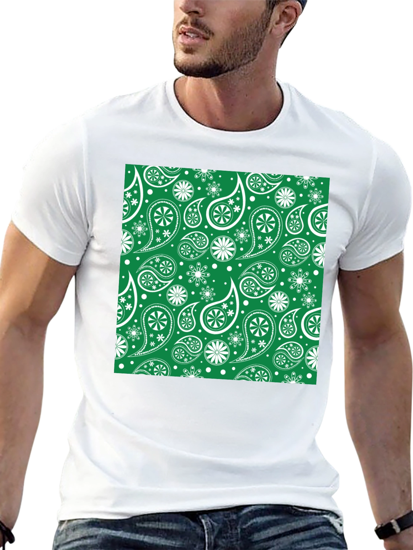 Paisley Print T-Shirt - Emerald Green Design