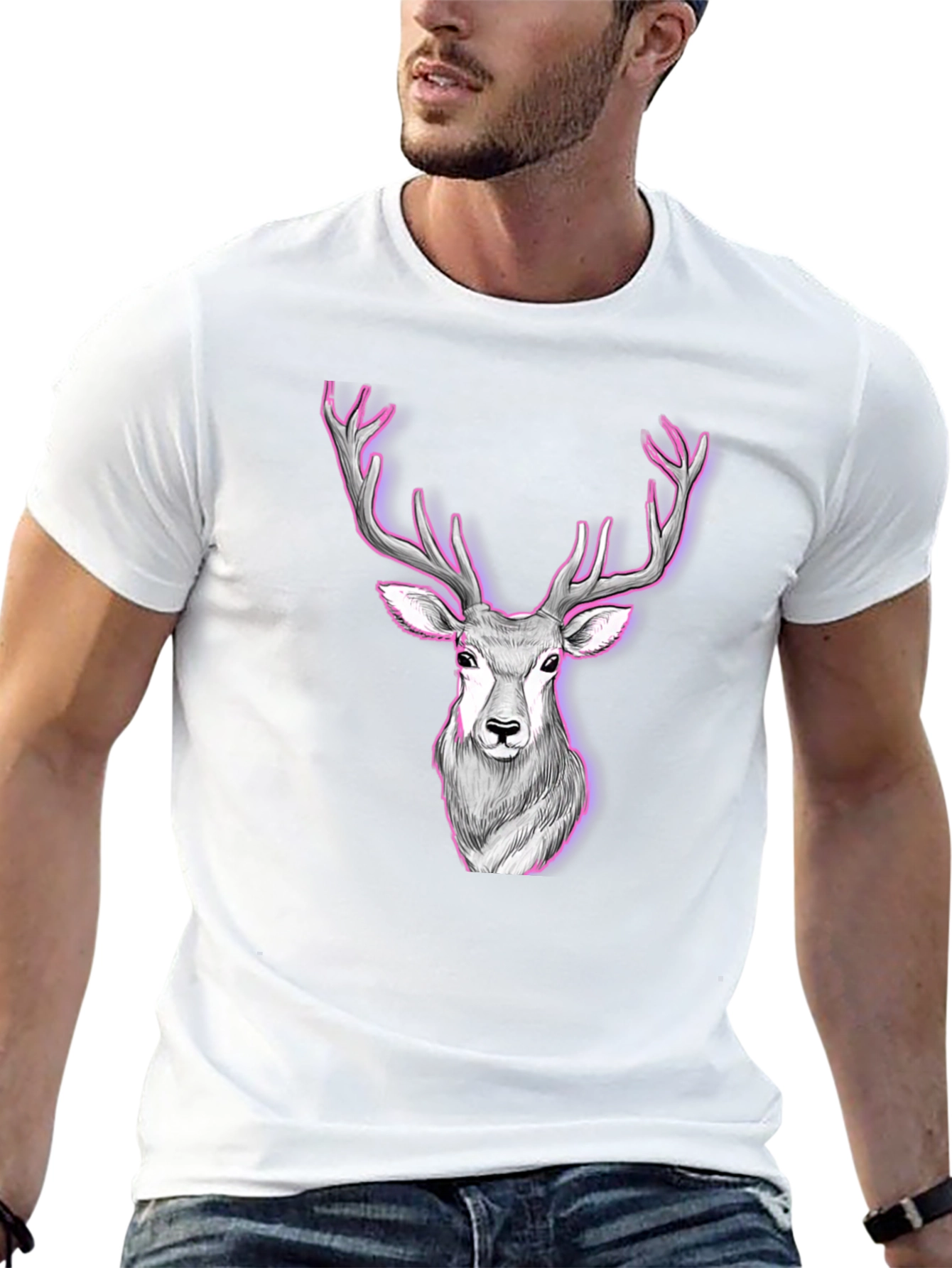 Deer Graphic Print Tee - Black