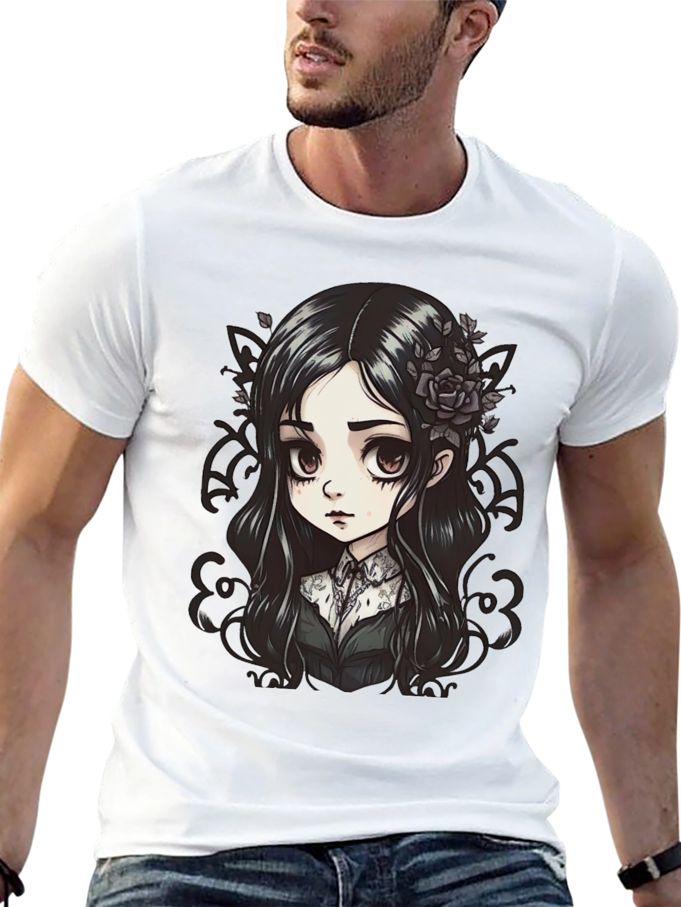 Gothic Anime Girl T-Shirt - Black