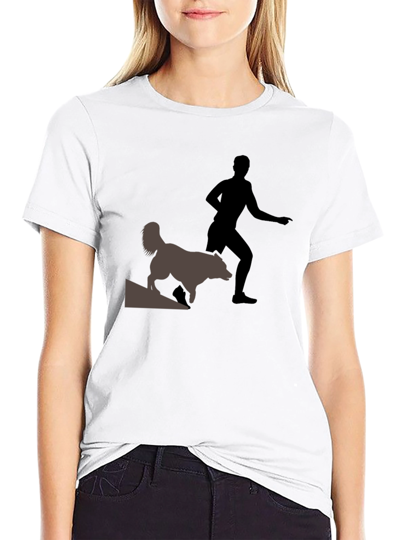 Black T-Shirt with Man and Dog Graphic