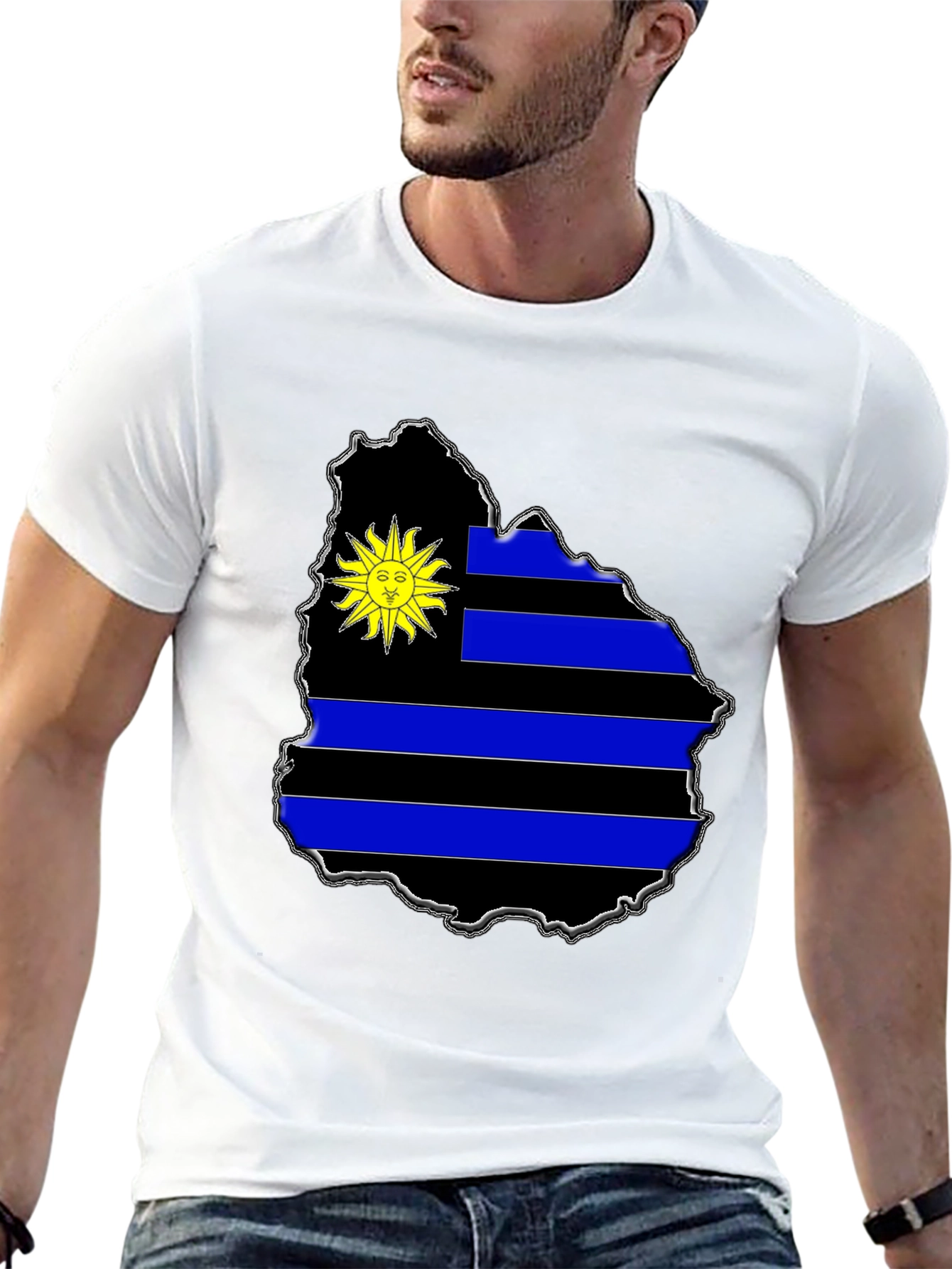 Uruguay Flag Map T-Shirt - Black Graphic Tee