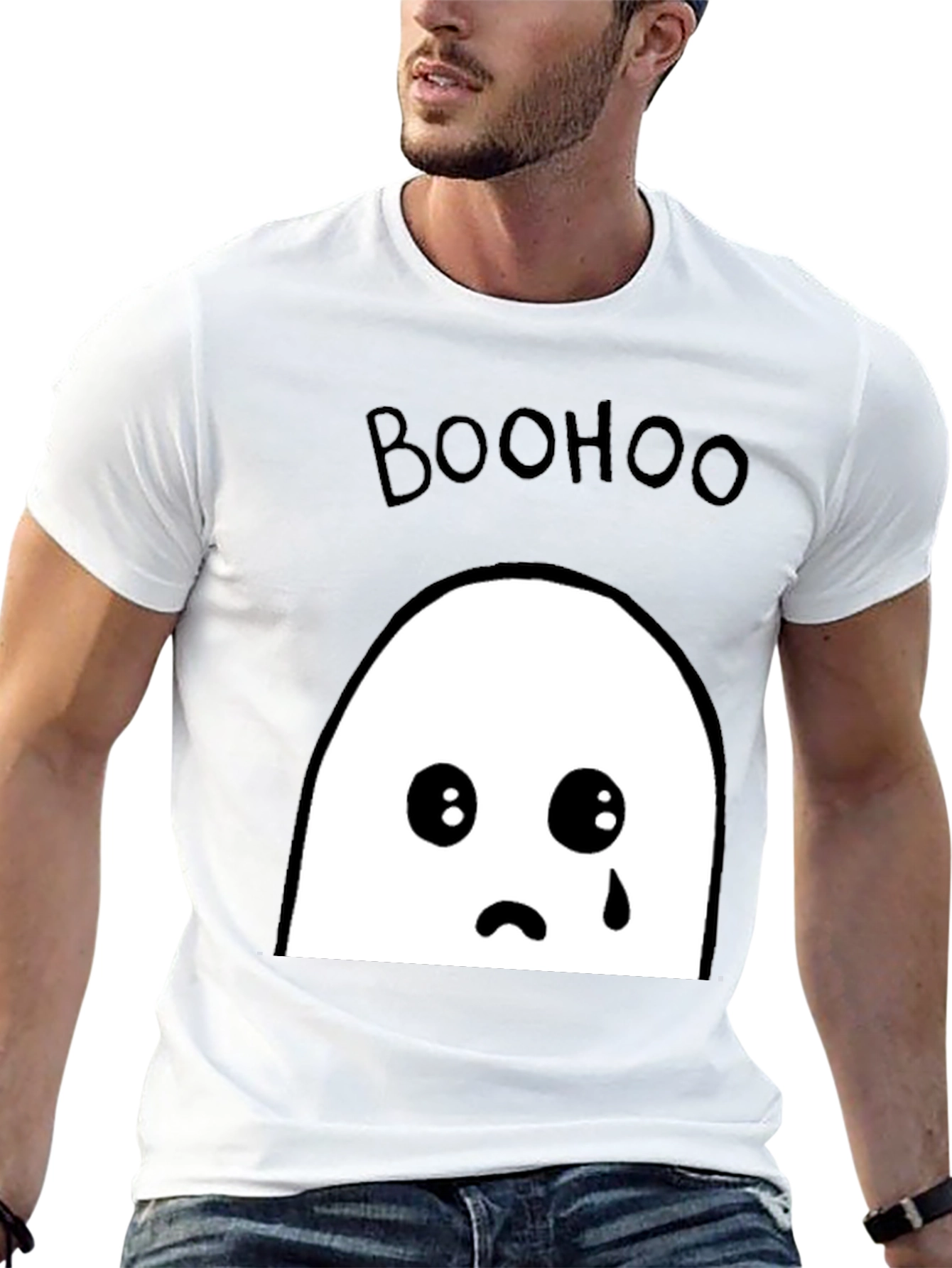 Boohoo Ghost Graphic Tee - Black Cotton T-Shirt
